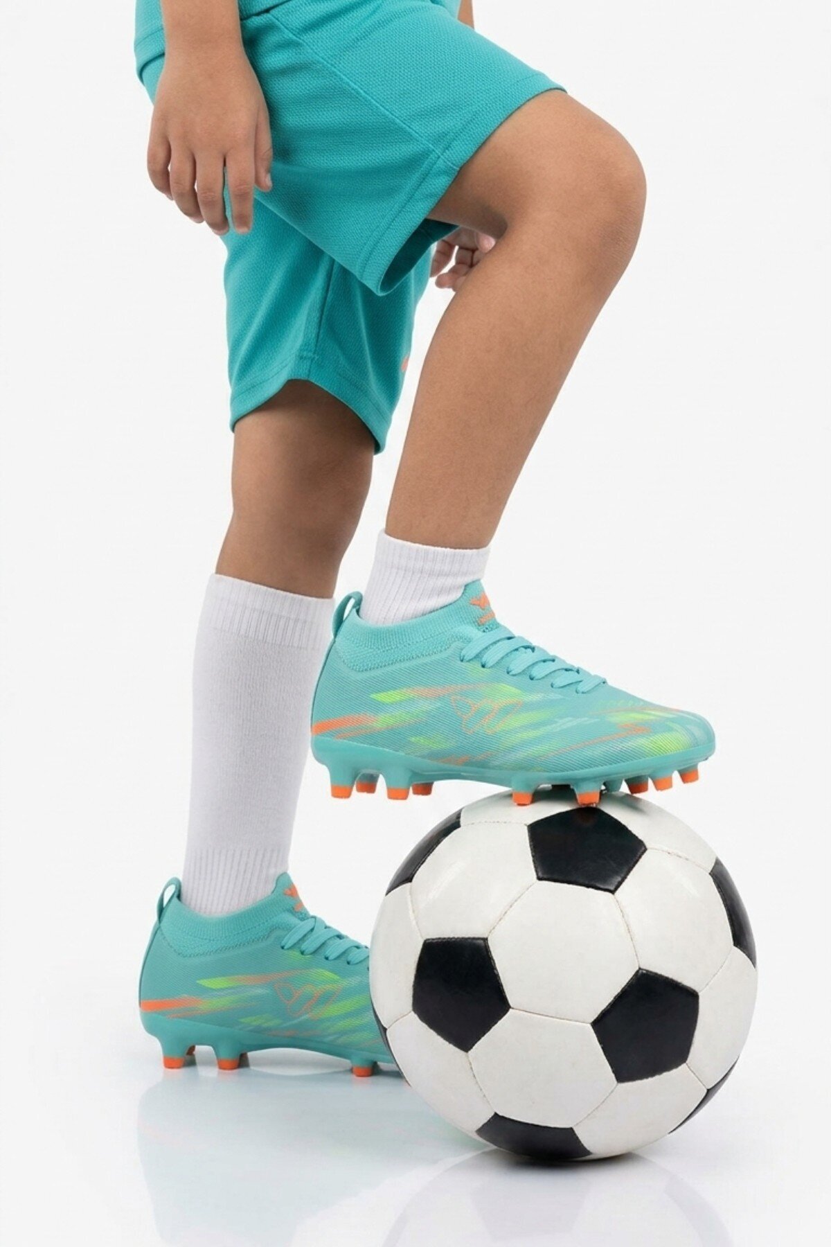Mint Çoraplı Bağcıklı Unisex Çocuk Futbol Ayakkabısı Krampon Strike F