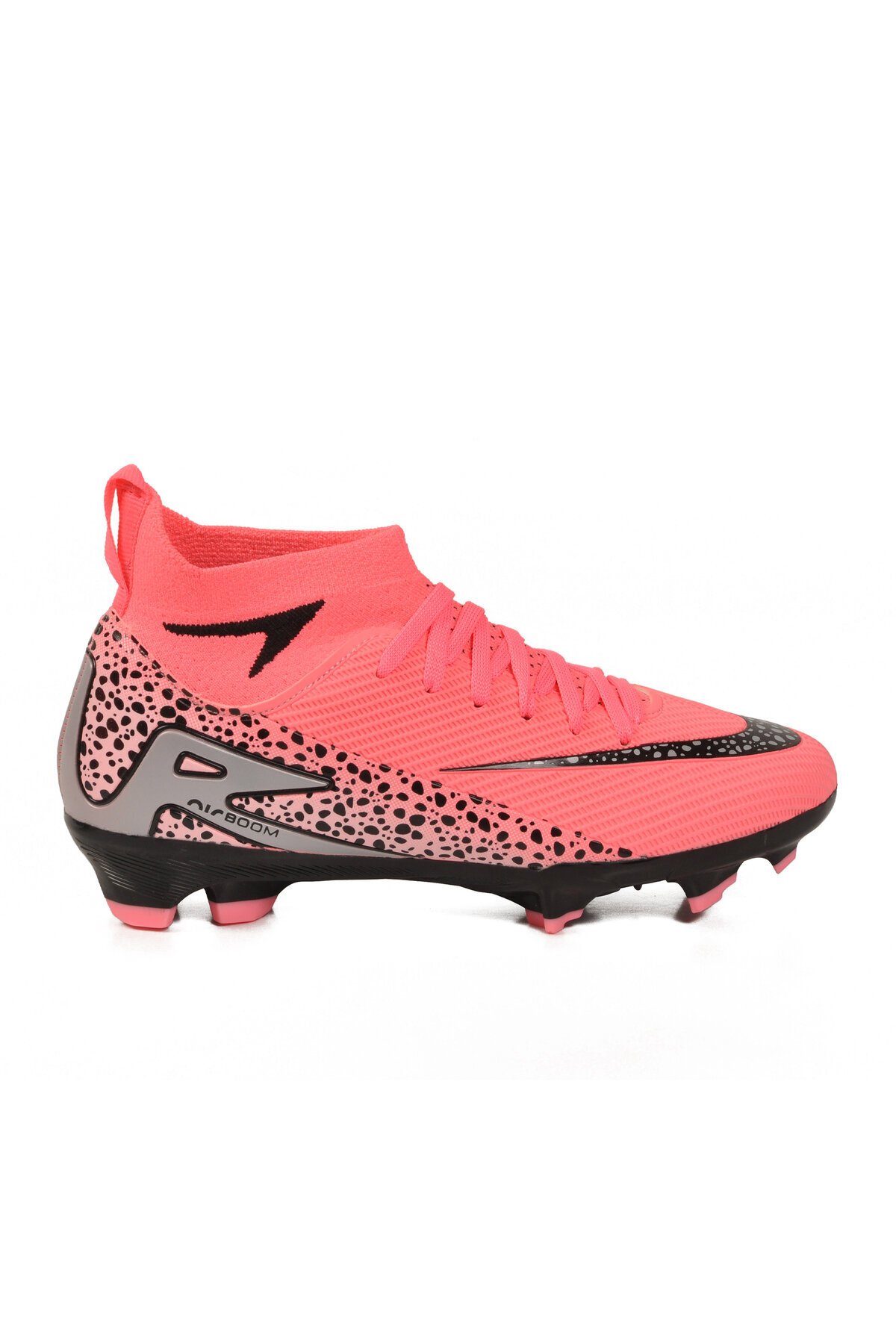 Pembe-Siyah Çoraplı Bağcıklı Unisex Krampon Futbol Ayakkabısı Süperfly