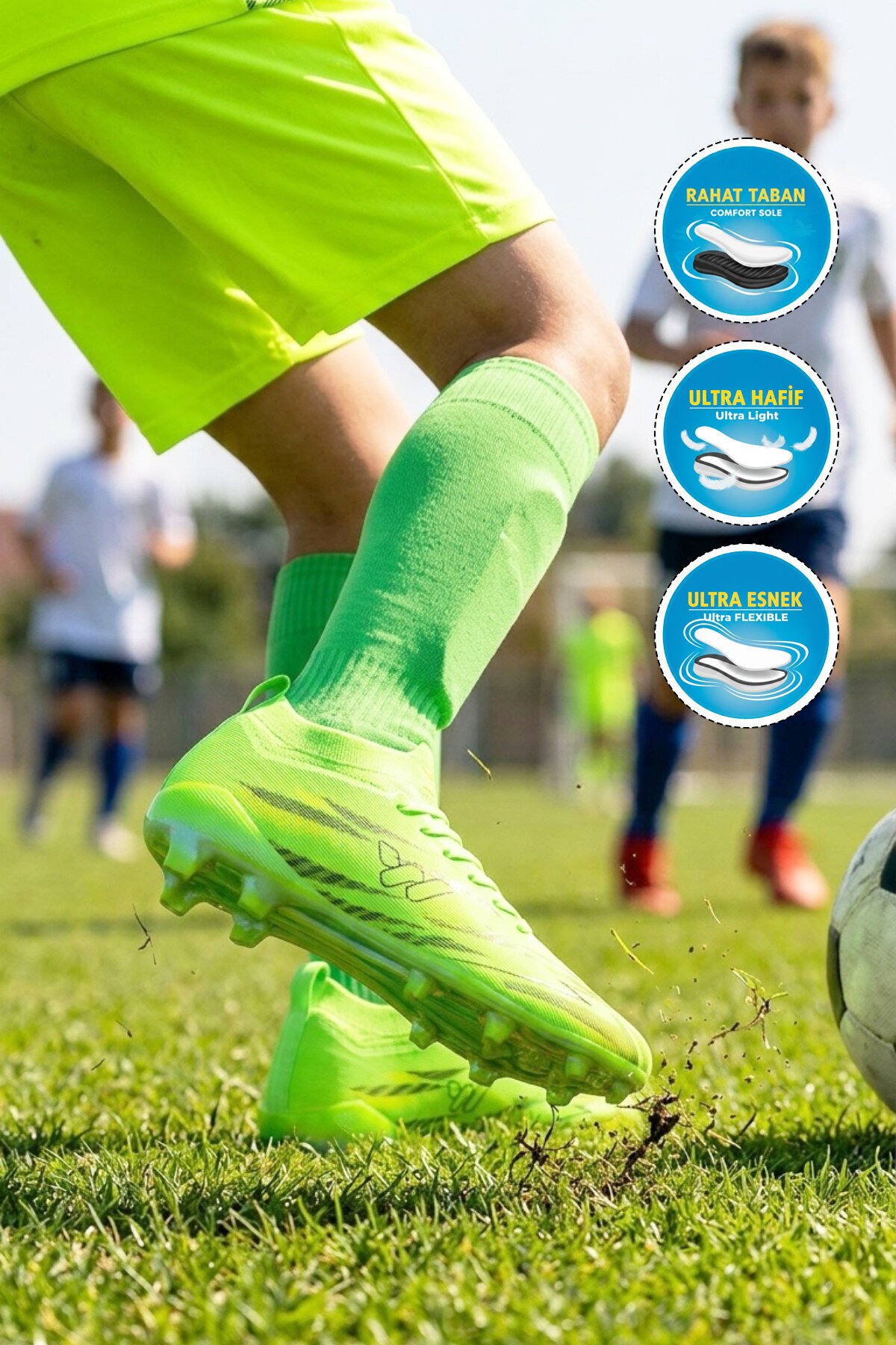 Sarı Çoraplı Bağcıklı Unisex Futbol Ayakkabısı Krampon Strike G