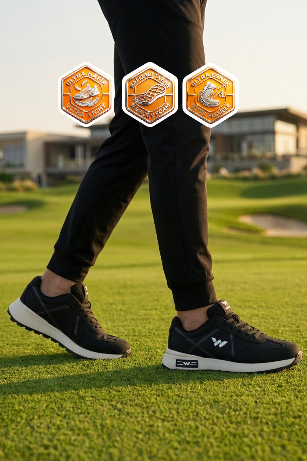 Siyah-Beyaz Hafızalı Rahat Tabanlı Bağcıklı Erkek Yürüyüş ve Spor Ayakkabı Sneaker Muveon M