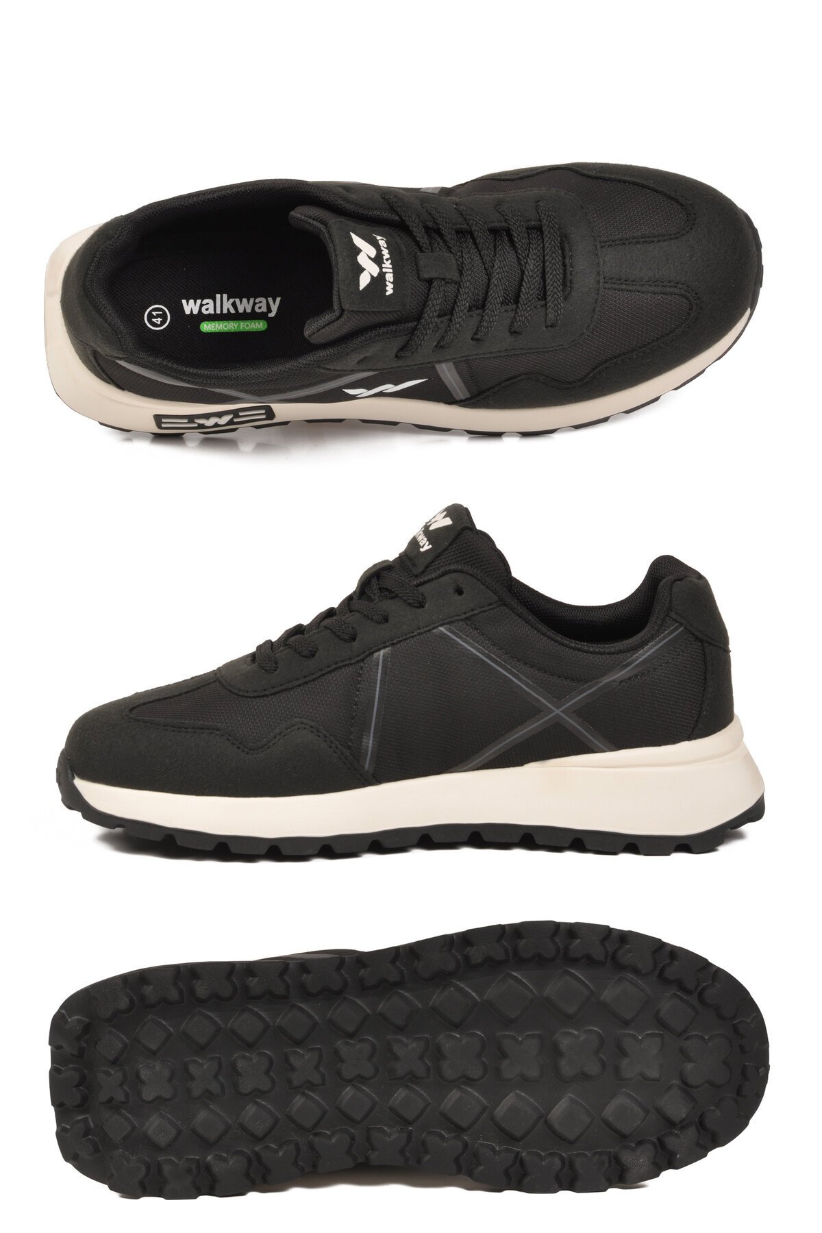 Siyah-Beyaz Hafızalı Rahat Tabanlı Bağcıklı Erkek Yürüyüş ve Spor Ayakkabı Sneaker Muveon M