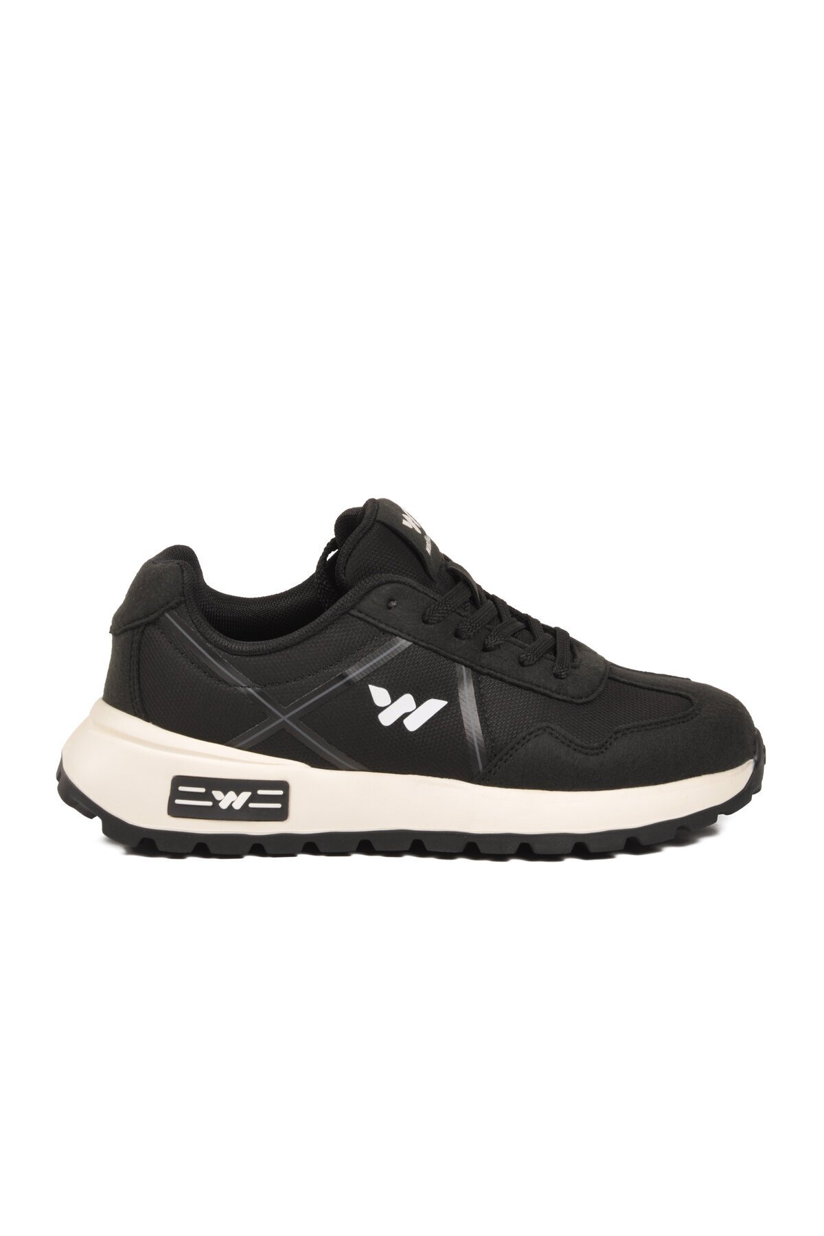 Siyah-Beyaz Hafızalı Rahat Tabanlı Bağcıklı Unisex Yürüyüş ve Spor Ayakkabı Sneaker Muveon G