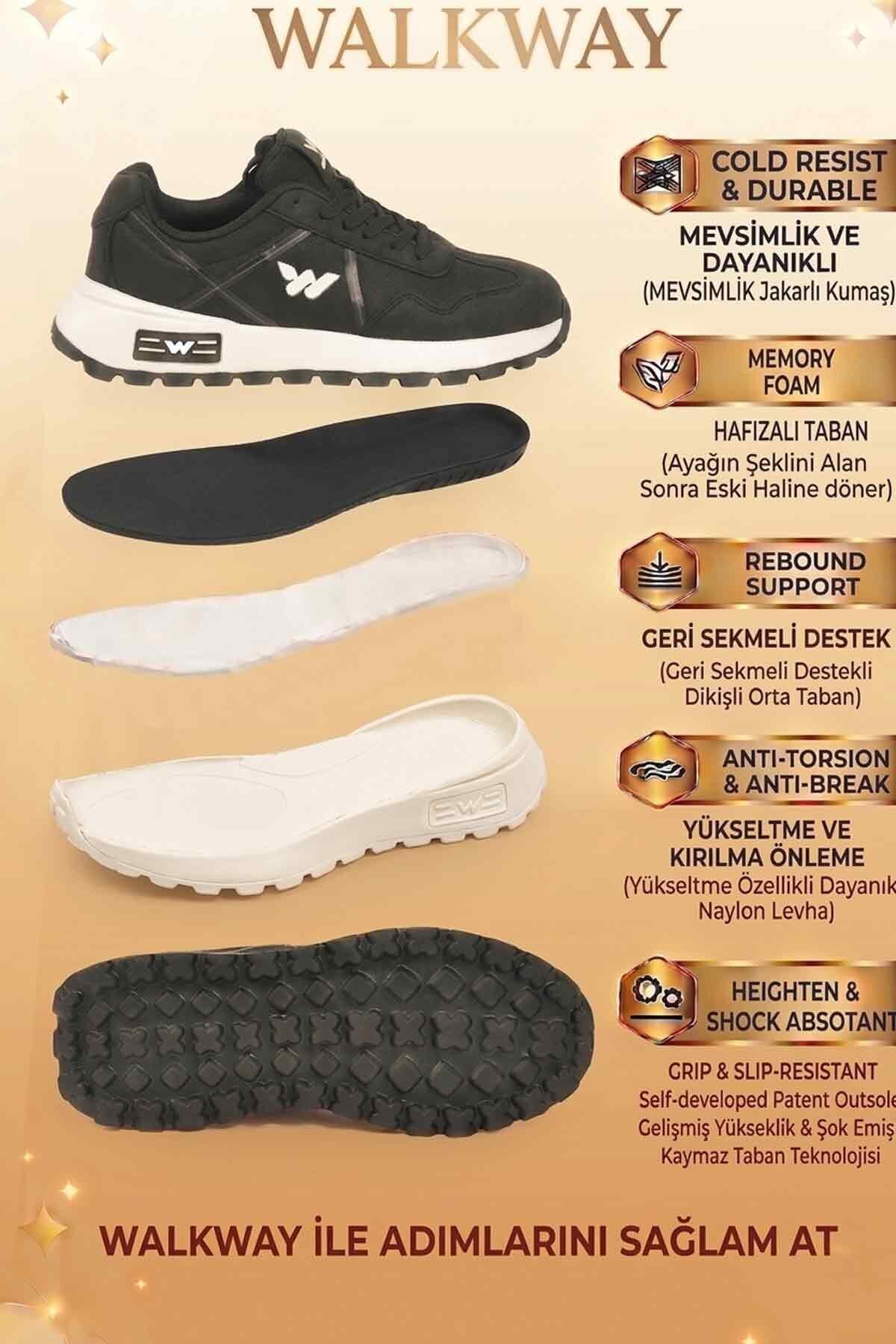 Siyah-Beyaz Hafızalı Rahat Tabanlı Bağcıklı Unisex Yürüyüş ve Spor Ayakkabı Sneaker Muveon G