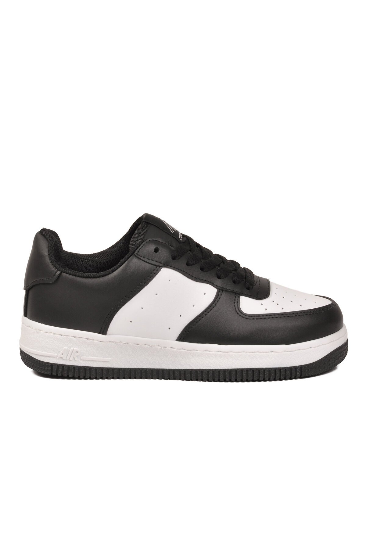 Siyah-Beyaz Bağcıklı Kalın Tabanlı Unisex Yürüyüş ve Spor Ayakkabı Klasik Sneaker Pekin Kısa