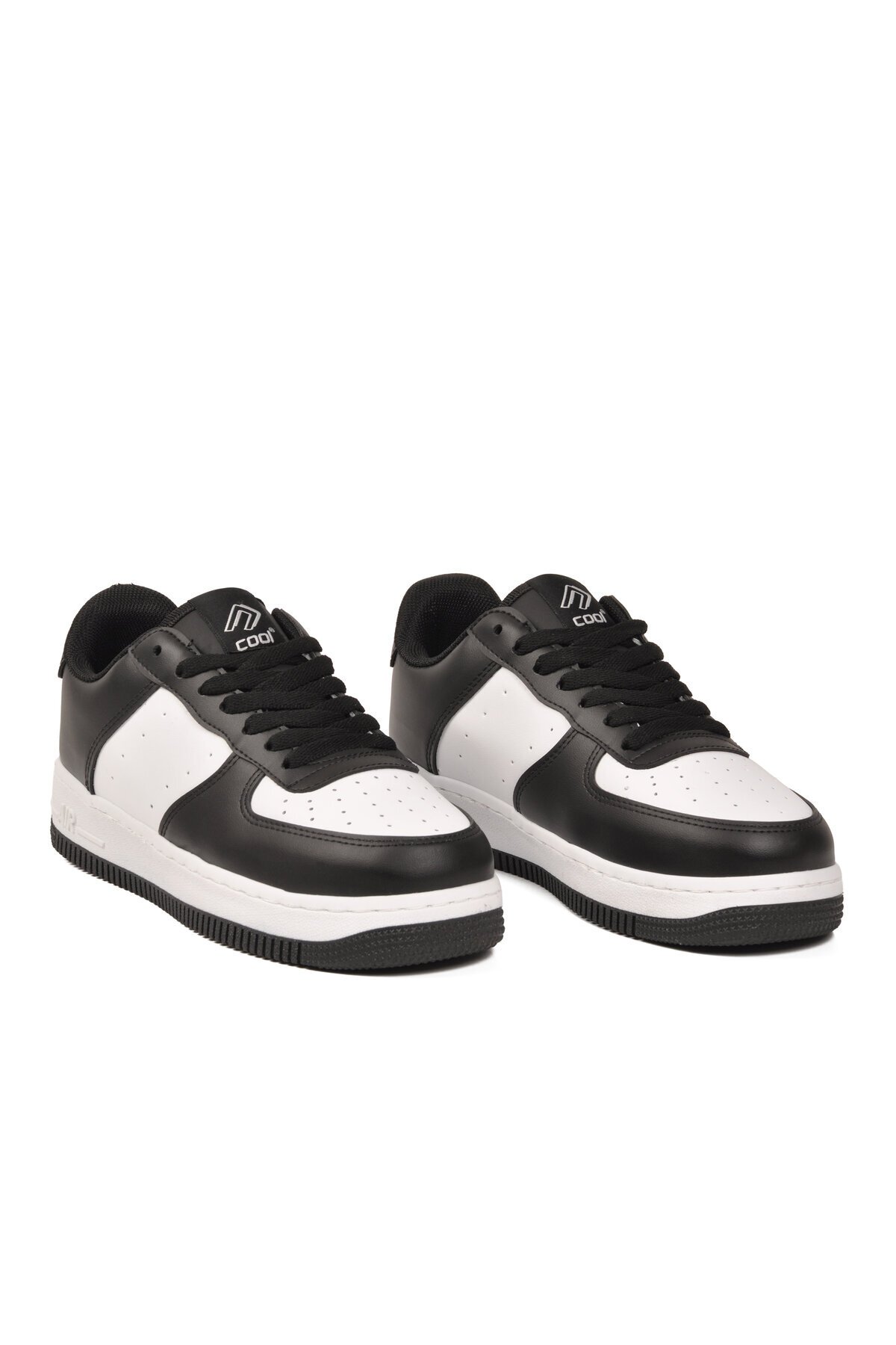 Siyah-Beyaz Bağcıklı Kalın Tabanlı Unisex Yürüyüş ve Spor Ayakkabı Klasik Sneaker Pekin Kısa