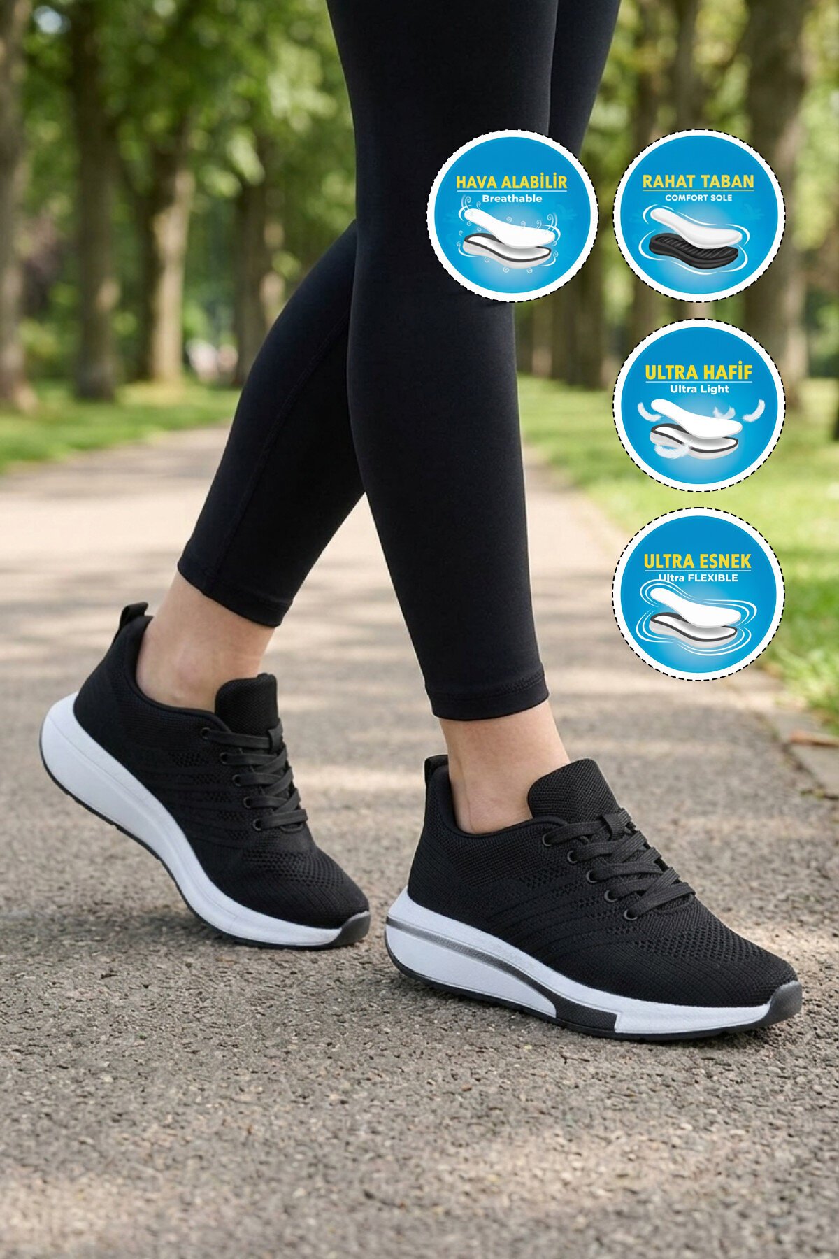 Siyah-Beyaz Anorak Örme Bağcıklı Hafif Rahat Tabanlı Unisex Casual Yürüyüş Ayakkabı Molen G