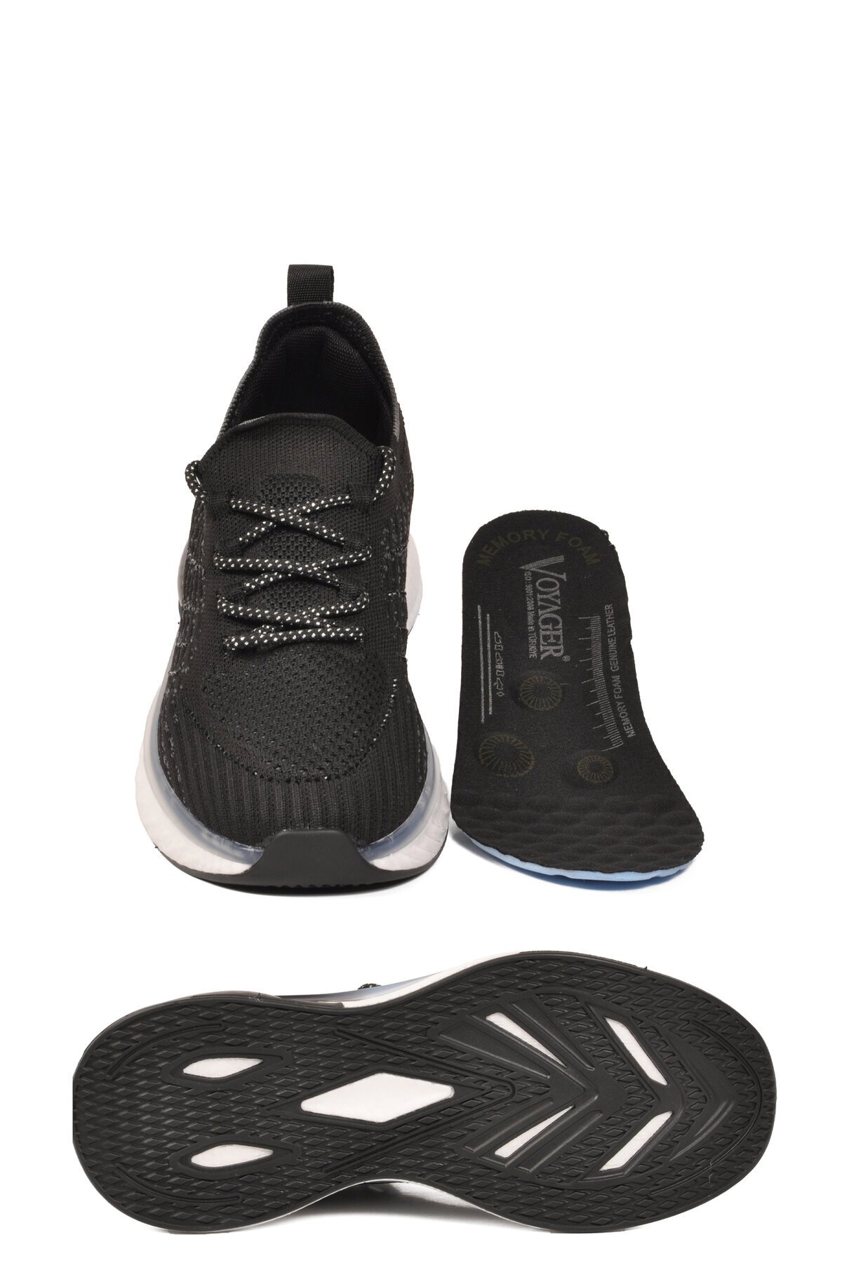 Siyah Geniş Kalıp Örme Hafızalı Taban Nefes Alan Kadın Yürüyüş ve Spor Ayakkabı Sneaker B264 Z