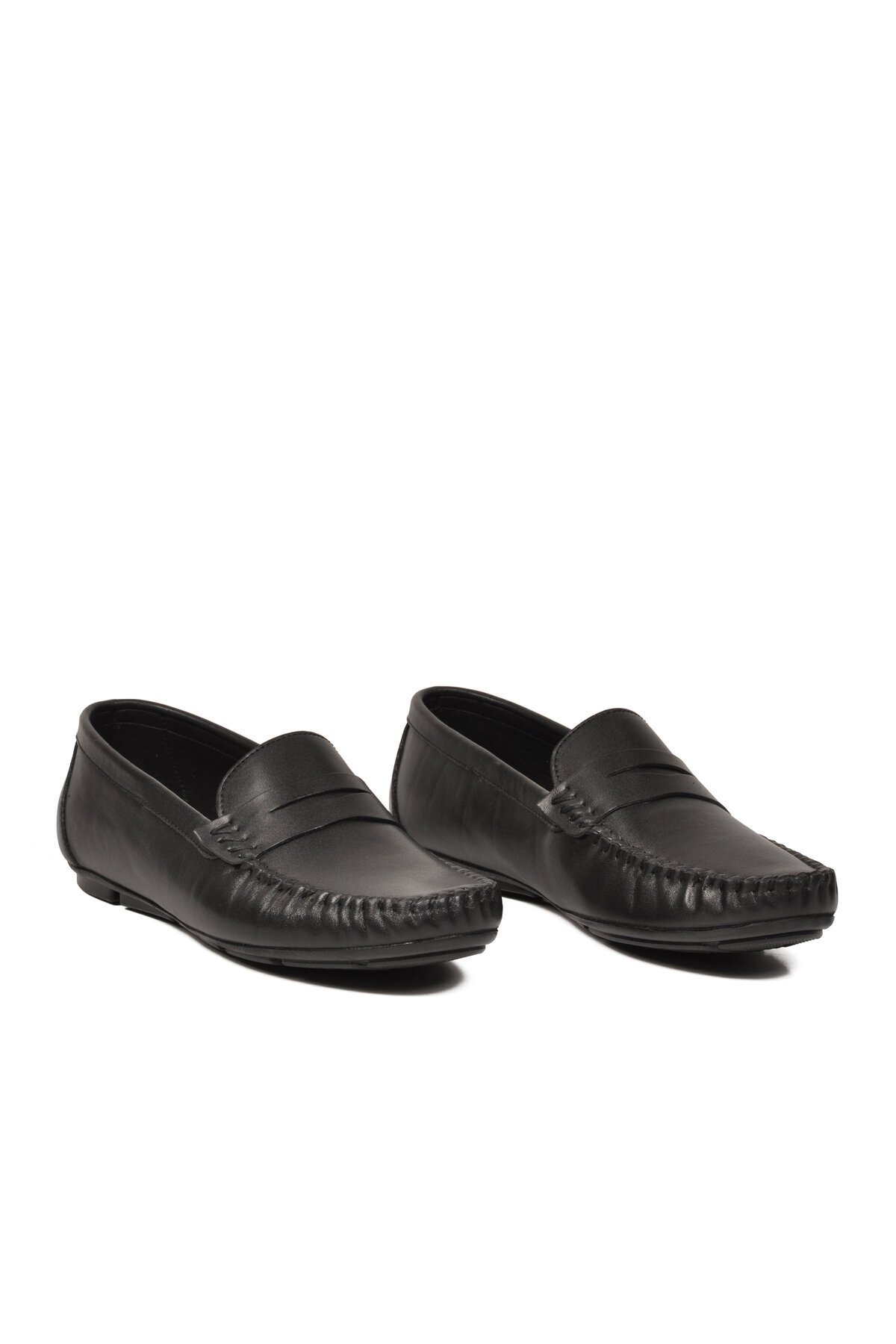 Erkek Hakiki Deri Penny Loafer Ayakkabı Bağcıksız Mokasen Klasik Günlük Siyah 4180 M