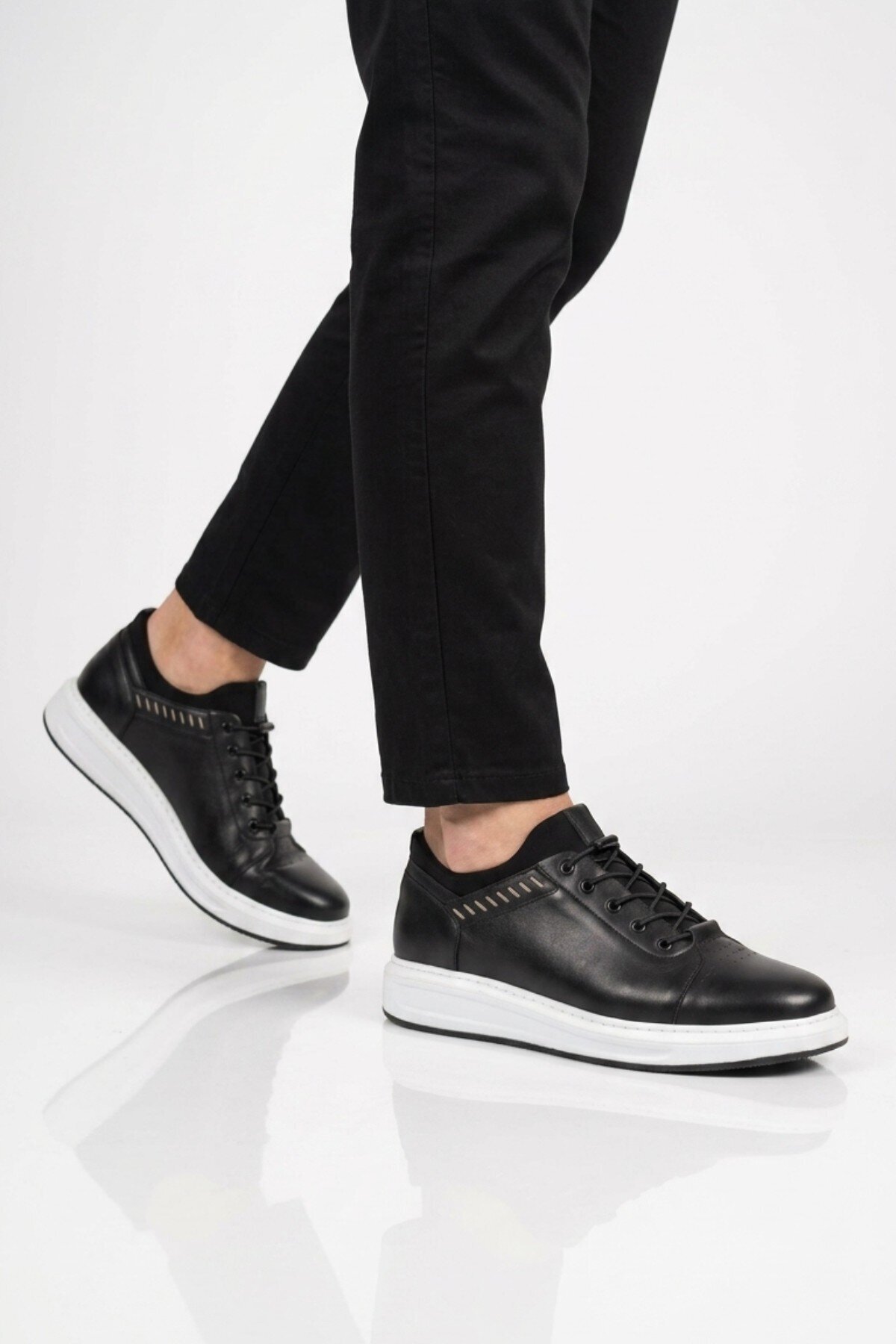 Erkek Siyah Hakiki Deri Comfort Rahat Taban Günlük Ayakkabı Sneaker 4190 M
