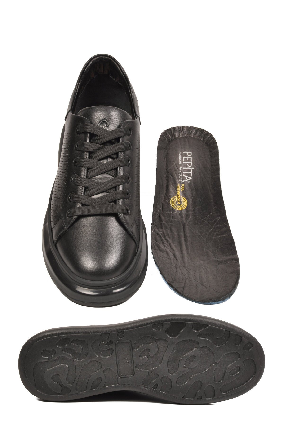 Siyah Premium Hakiki Deri Erkek Günlük Ayakkabı Memory Tabanlı Sneaker 6601 M