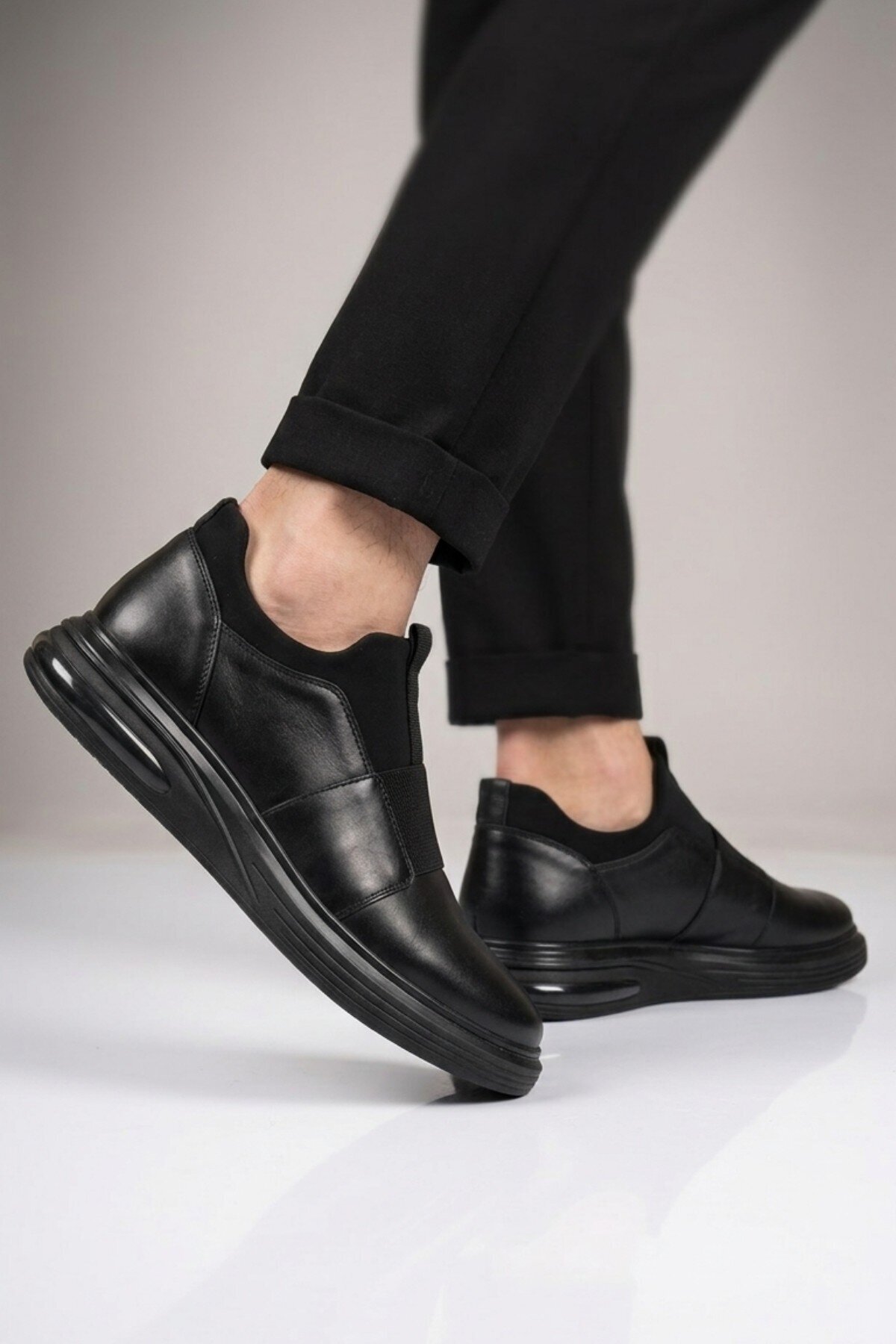 Erkek Siyah Hakiki Deri Erkek Slip-On Günlük Ayakkabı Sneaker 6961