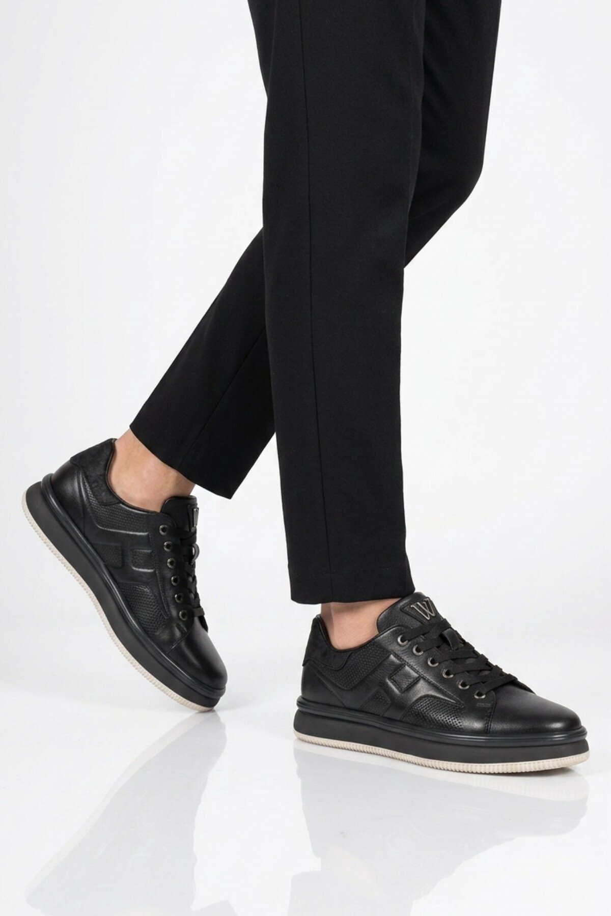 Siyah Memory Taban Premium Casual Ayakkabı Hakiki Deri Erkek Günlük Sneaker M030 M