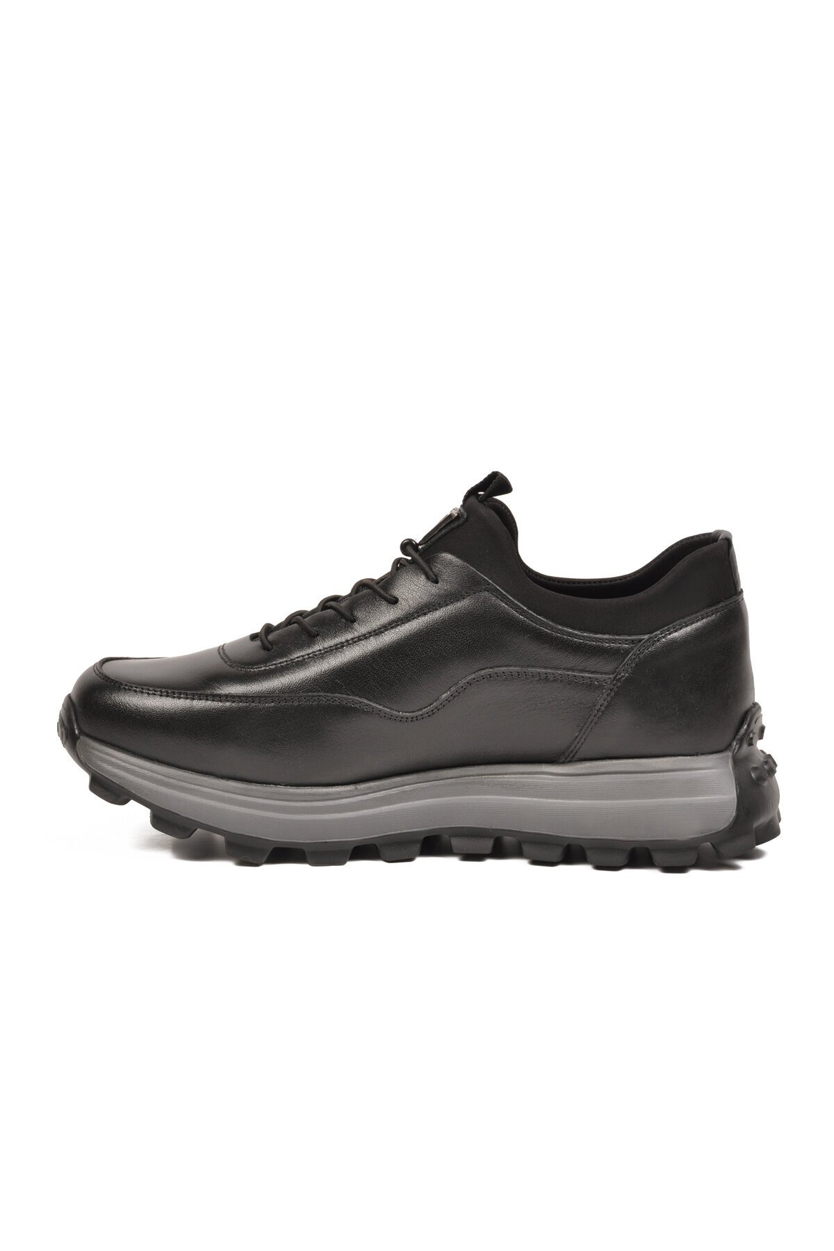 Siyah Premium Hakiki Deri Erkek Günlük Sneaker Memory Kalın Taban M084-2 M