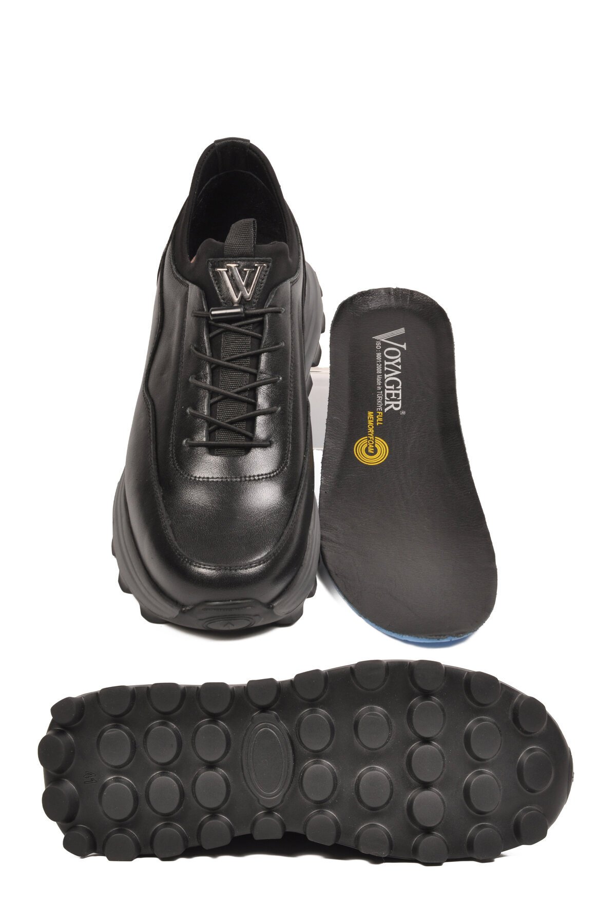 Siyah Premium Hakiki Deri Erkek Günlük Sneaker Memory Kalın Taban M084-2 M