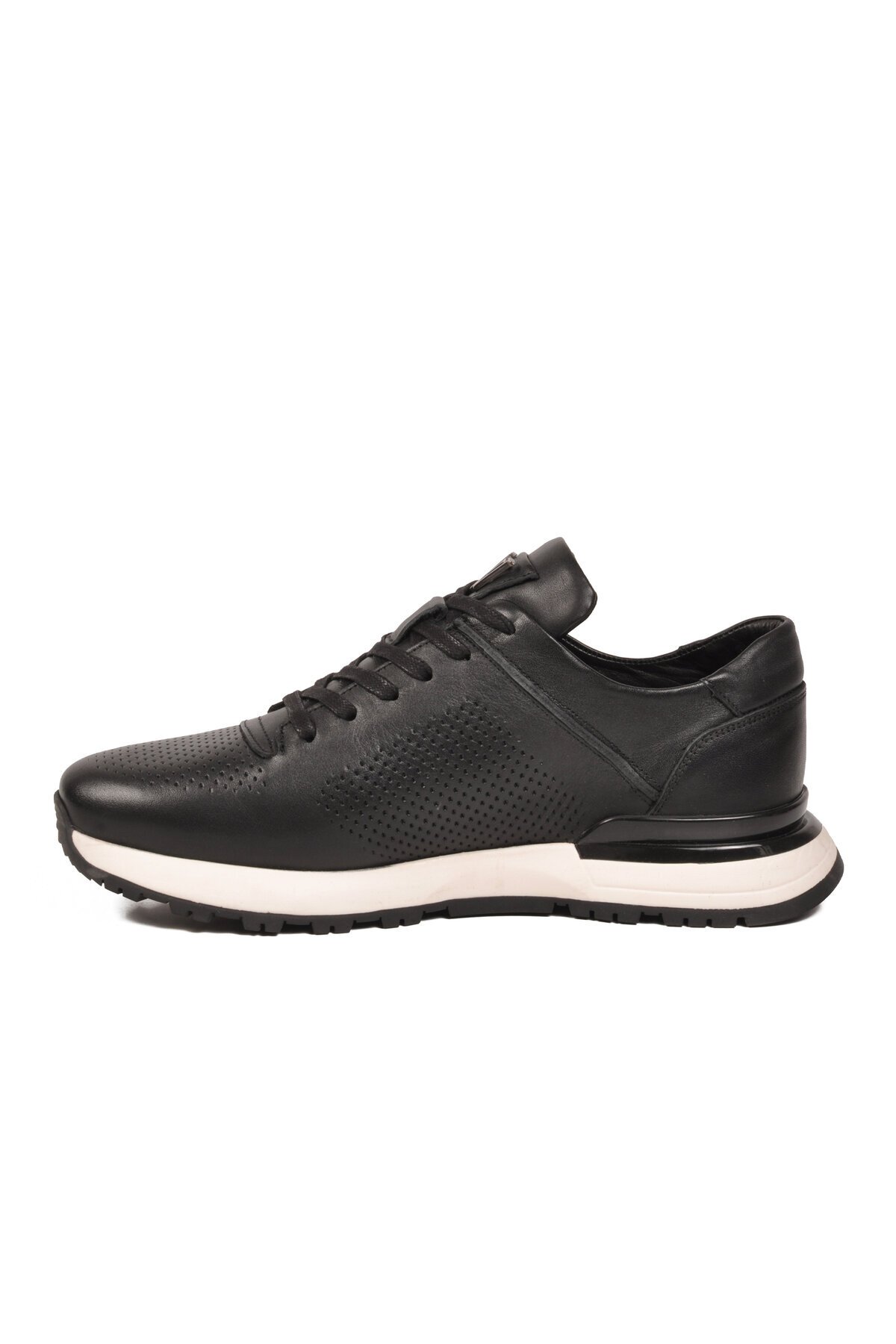 Siyah Hakiki Deri Bağcıklı Delikli Nefes Alan Erkek Casual Sneaker Ayakkabı M217