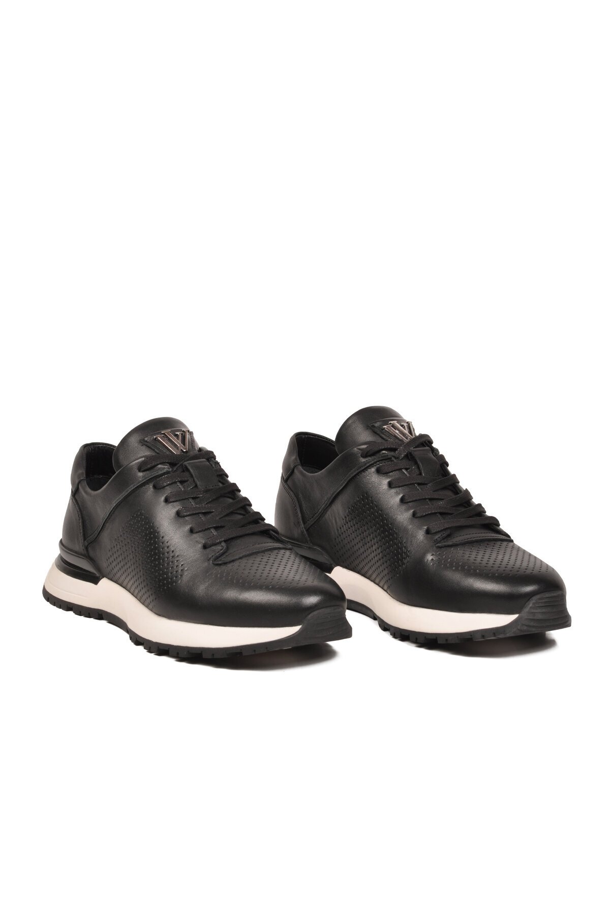 Siyah Hakiki Deri Bağcıklı Delikli Nefes Alan Erkek Casual Sneaker Ayakkabı M217