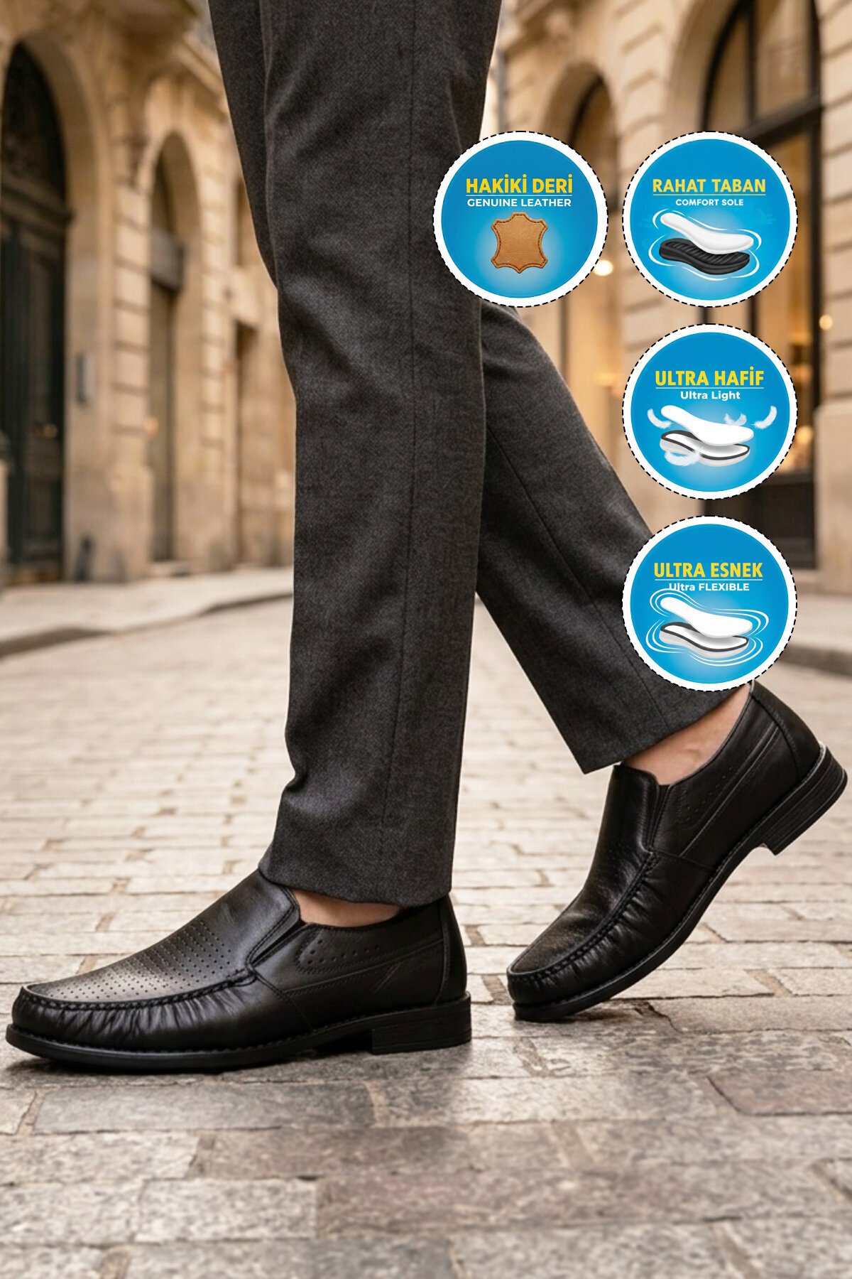 Erkek Hakiki Deri Klasik Mokasen Loafer Ayakkabı Siyah Sensitive 3607-1 M
