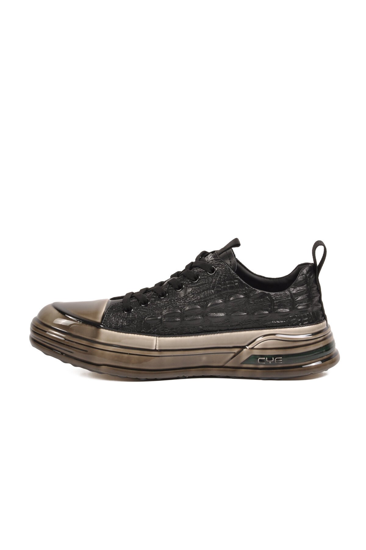 Erkek Siyah Timsah Desenli Hakiki Deri Günlük ayakkabı Sneaker