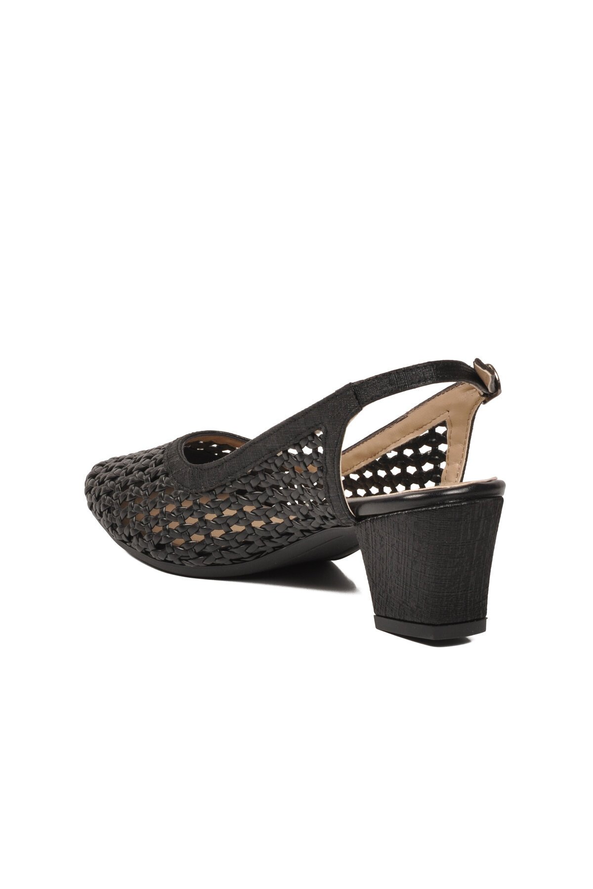 Kadın Siyah Örgü Detaylı Slingback Topuklu Ayakkabı 18386016-01