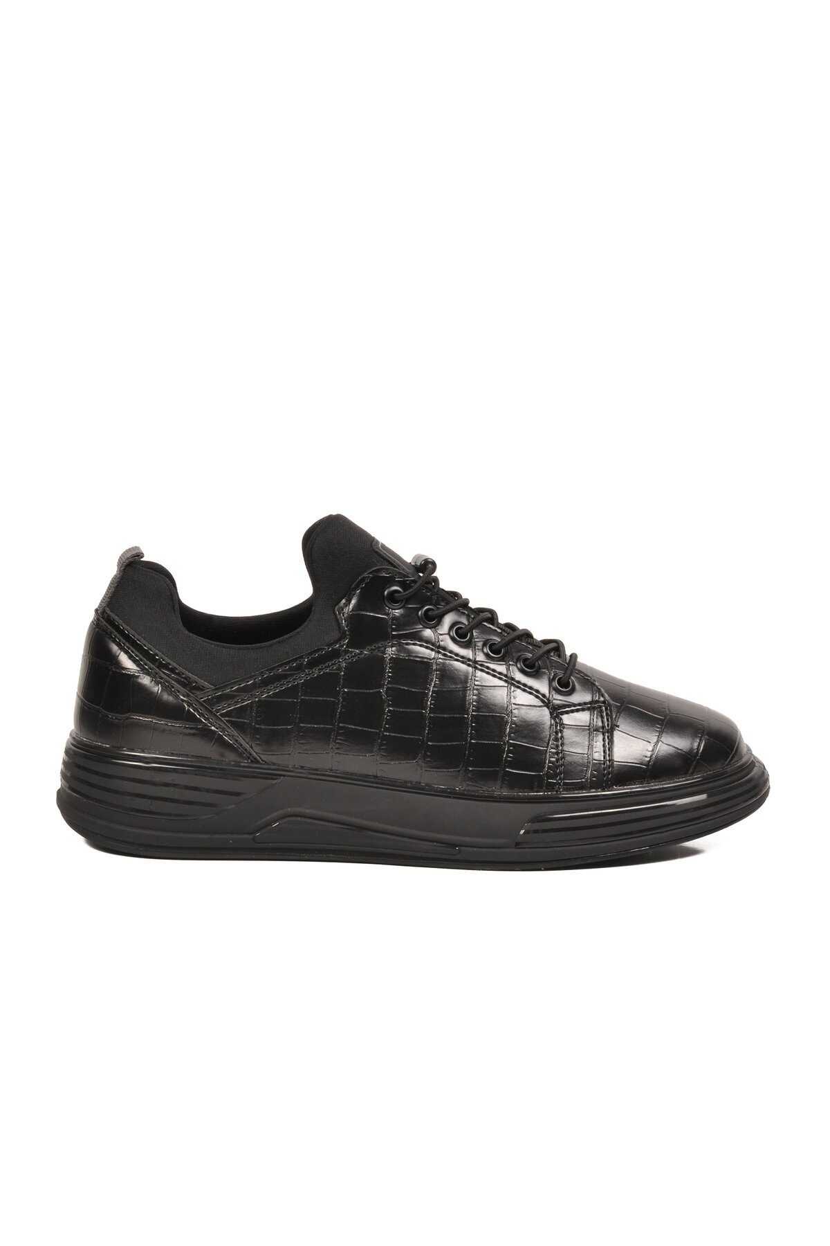 Erkek Siyah Kroko Lastik Bağcıklı Rahat Hafif Tabanlı Spor Ayakkabı Sneaker Balase M