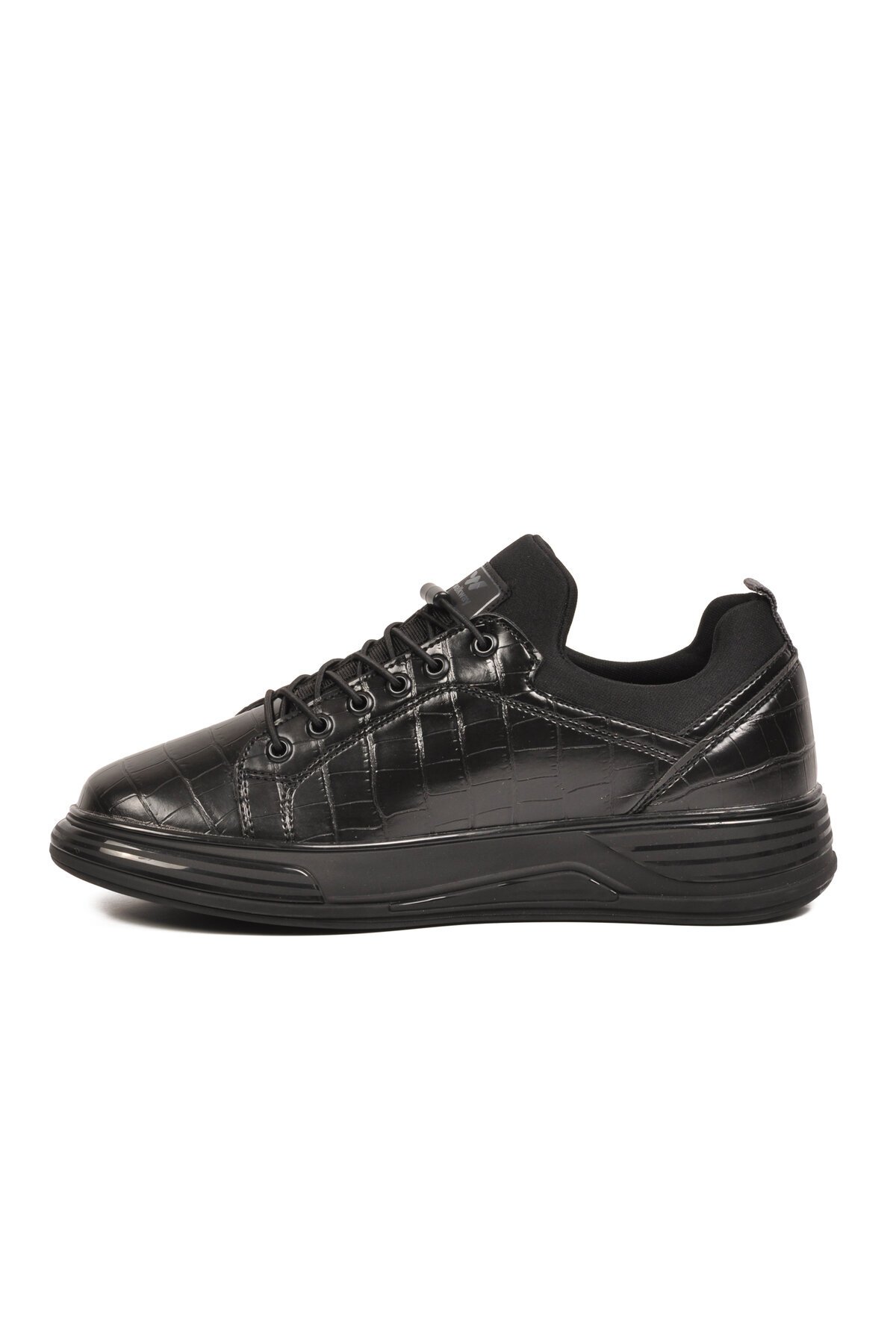 Erkek Siyah Kroko Lastik Bağcıklı Rahat Hafif Tabanlı Spor Ayakkabı Sneaker Balase M