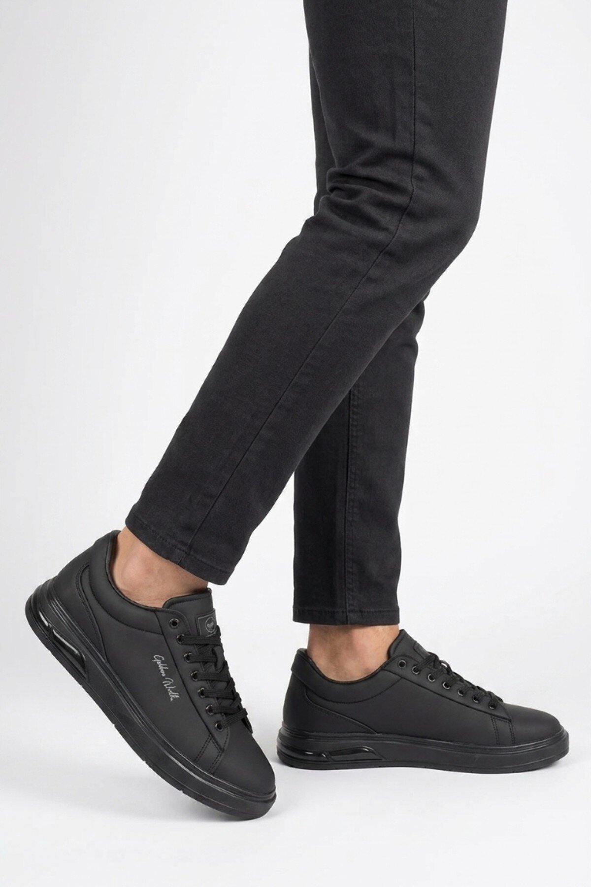 Siyah Dokulu Erkek Sneaker Siyah Kalın Taban Günlük Ayakkabı Dashor M