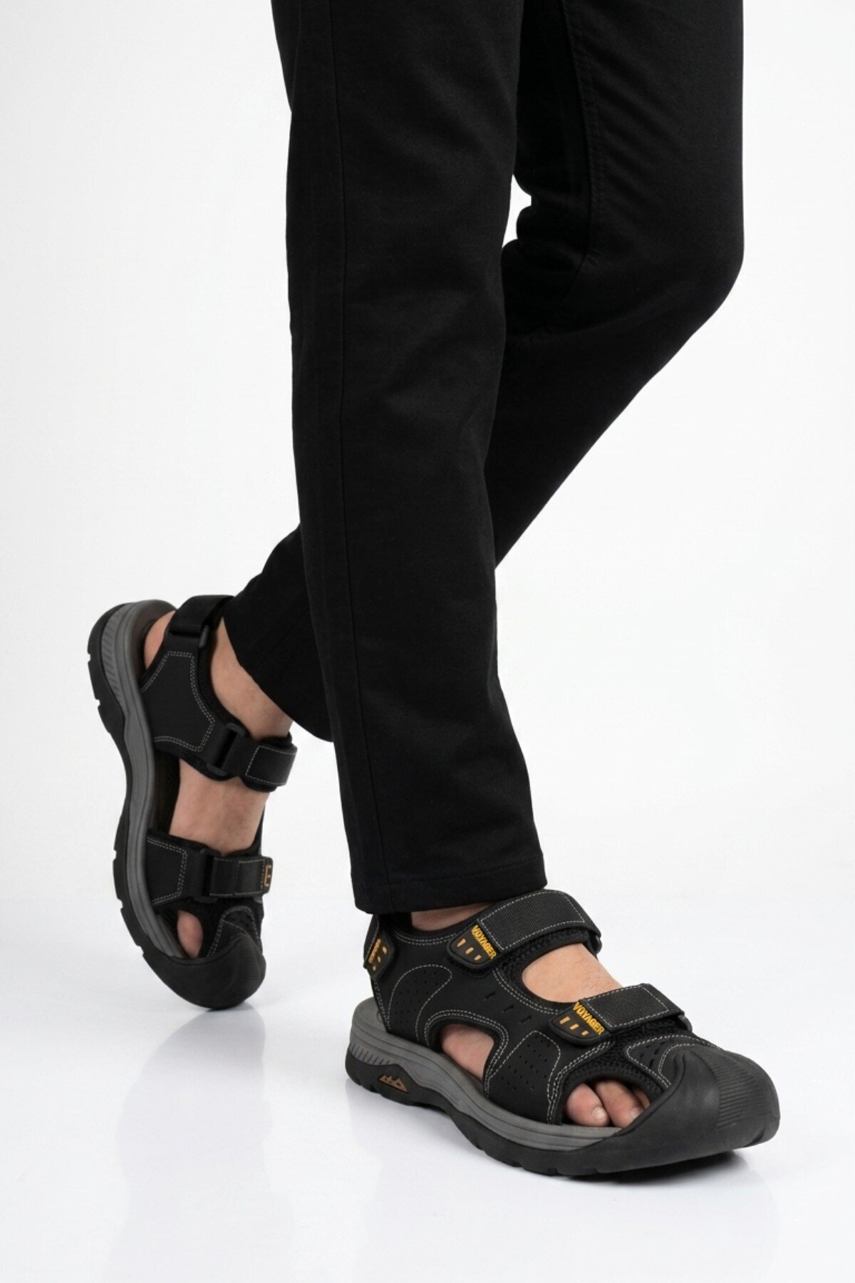 Erkek Siyah Kapalı Burun Cırtlı Günlük Yürüyüş Outdoor Sandalet E337 M