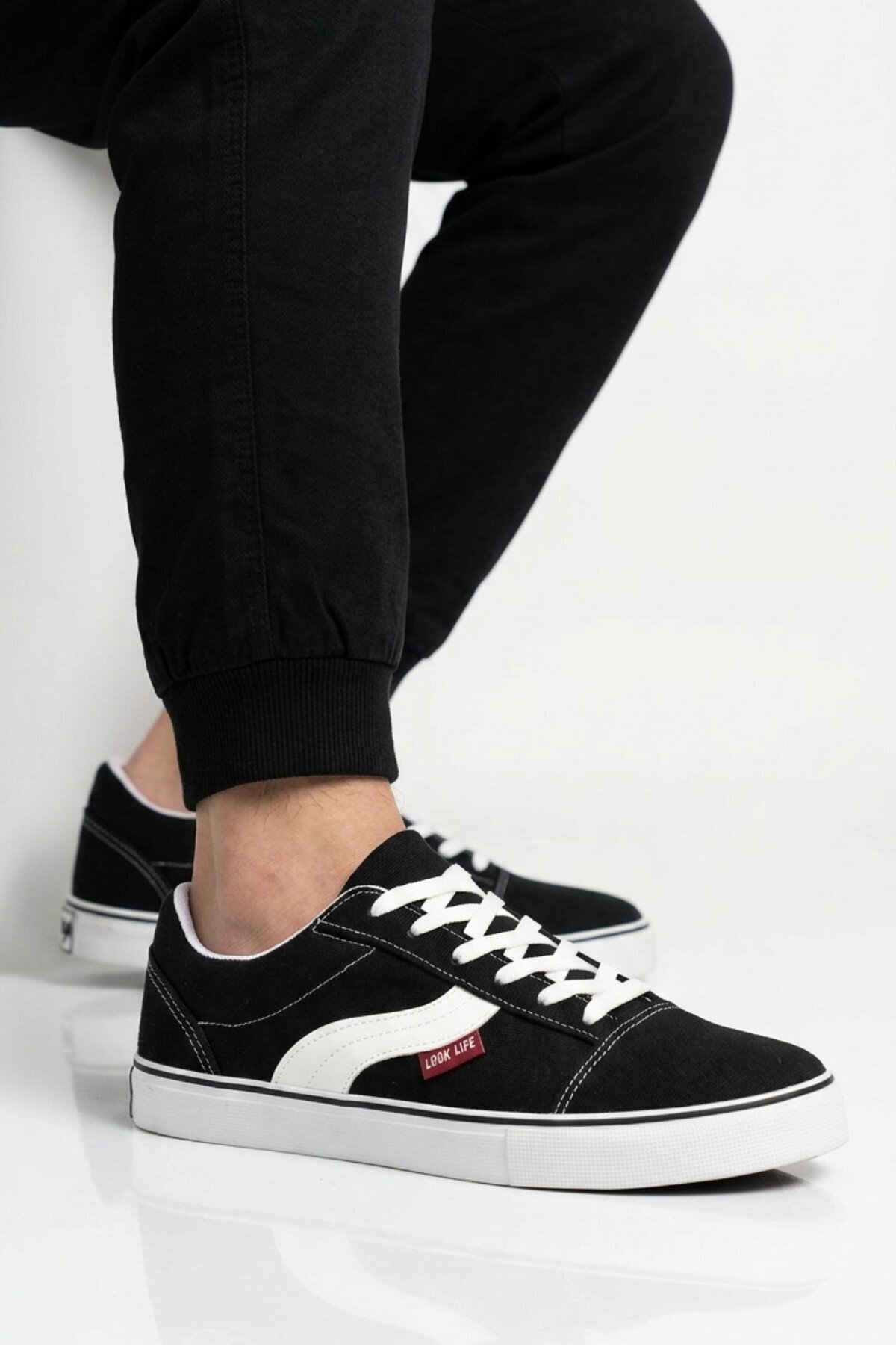 Erkek Siyah Günlük Spor Ayakkabı Bağcıklı Casual Kanvas Sneaker 1002