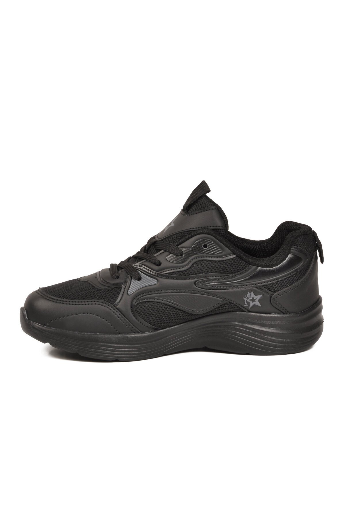 Siyah Fileli Hava Alabilen Bağcıklı Rahat Tabanlı Unisex Yürüyüş ve Spor Ayakkabı Sneaker 26106 G