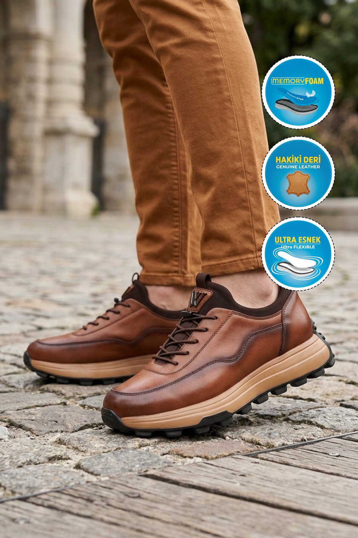 Taba Premium Hakiki Deri Erkek Günlük Sneaker Memory Kalın Taban M084-2 M