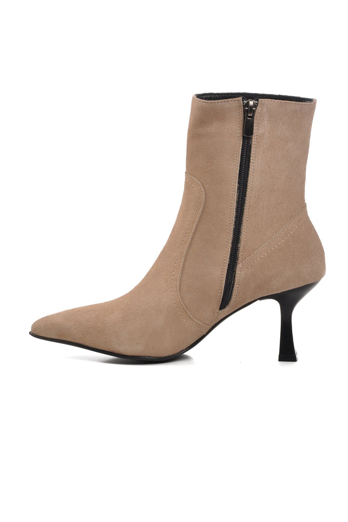 Ayakmod Bej Süet Kadın Topuklu Bot