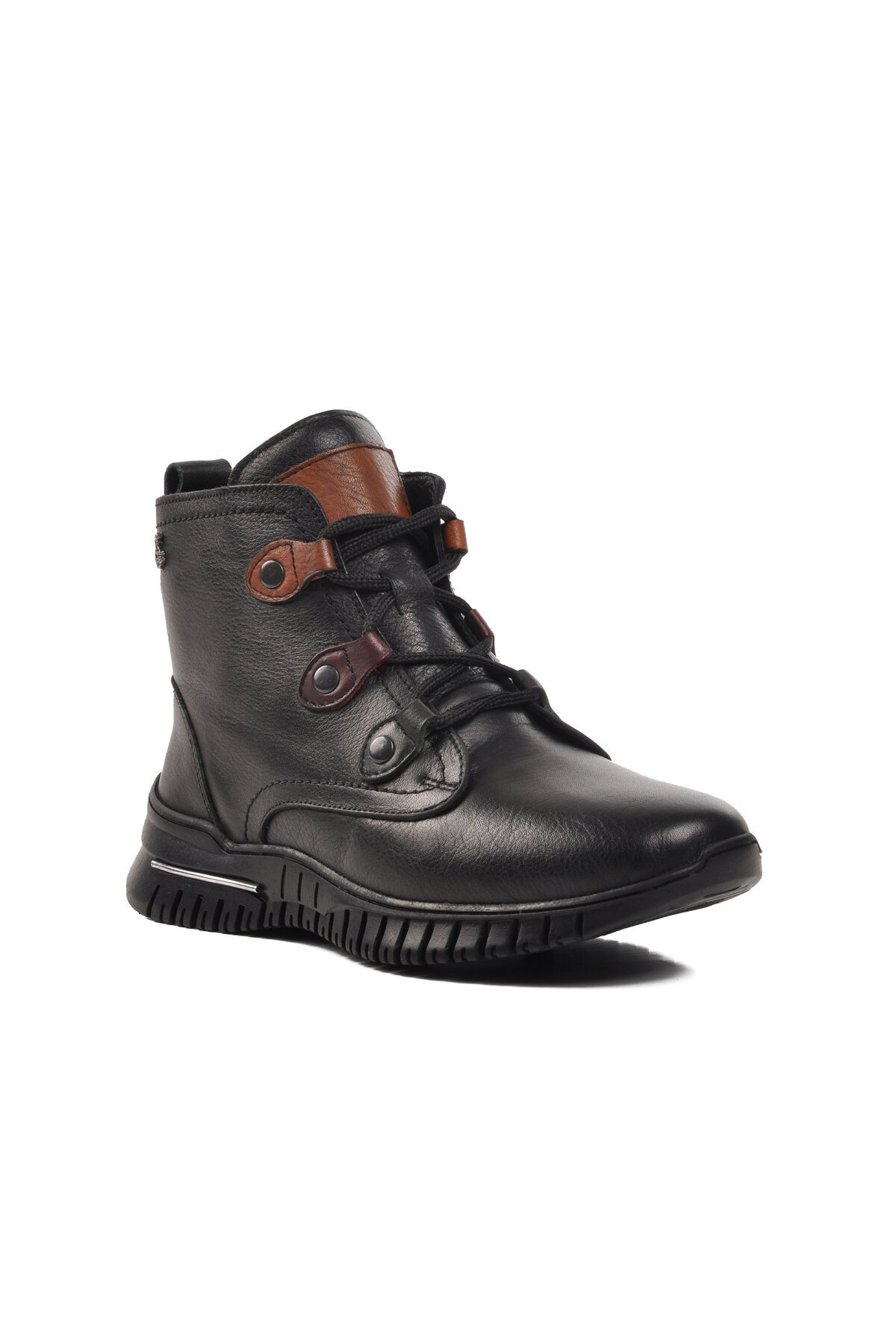 Siyah Hakiki Deri Fermuarlı Kadın Bot