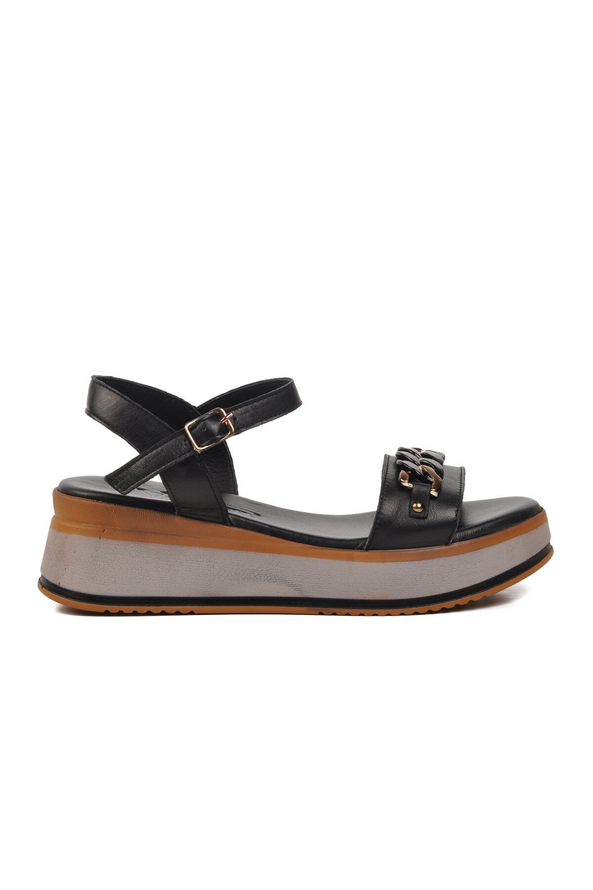 Ayakmod Siyah Hakiki Deri Kadın Sandalet