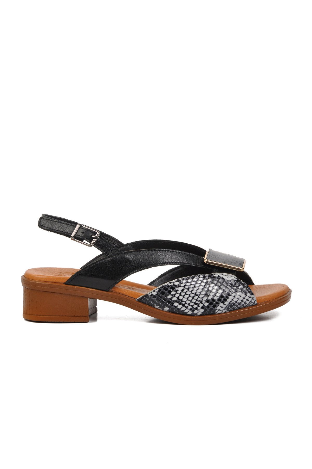 Venüs Siyah Hakiki Deri Kadın Sandalet