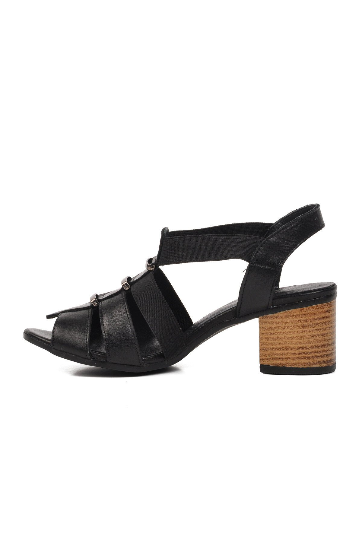 Venüs Siyah Hakiki Deri Kadın Topuklu Sandalet