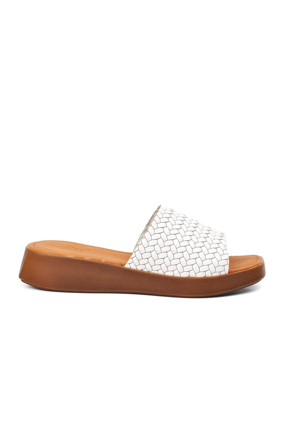 Ayakmod Beyaz Hakiki Deri Kadın Terlik