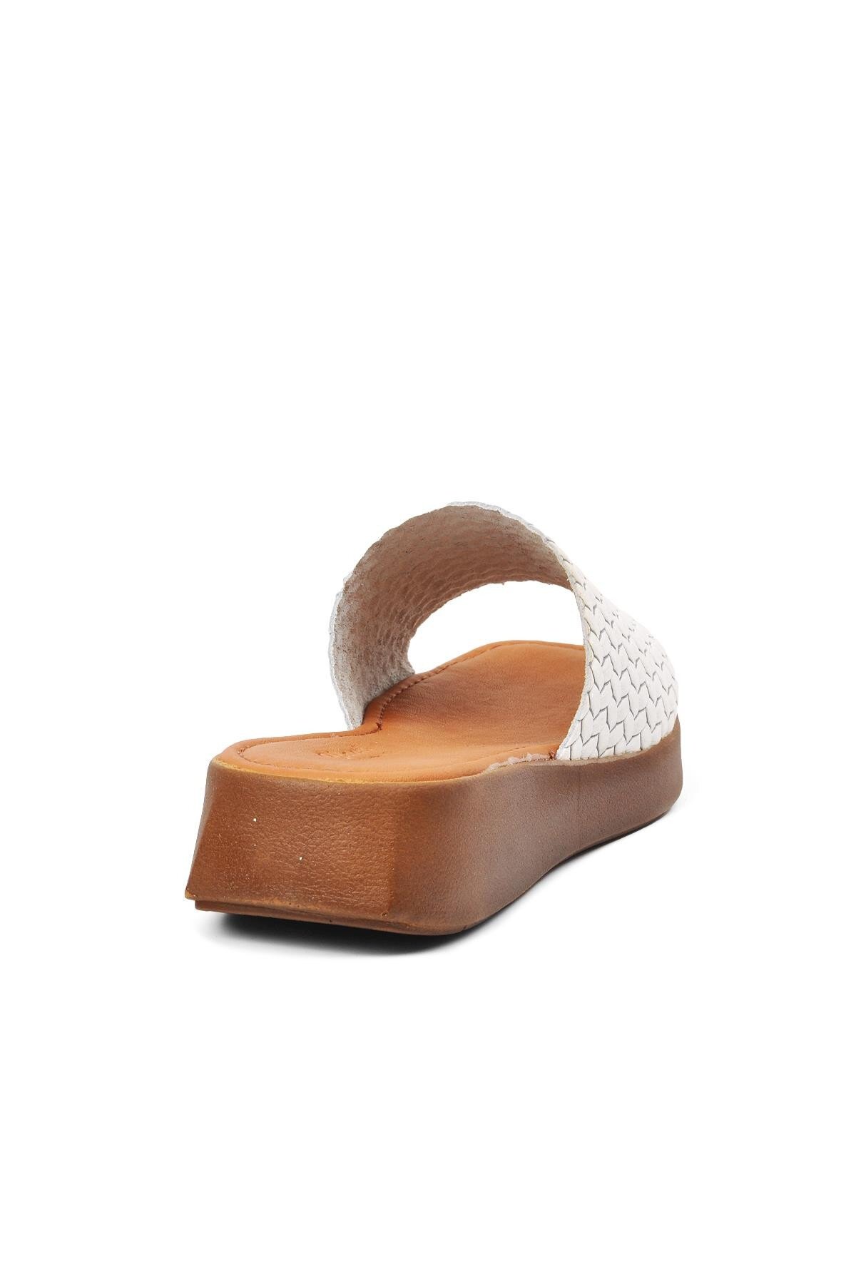 Ayakmod Beyaz Hakiki Deri Kadın Terlik