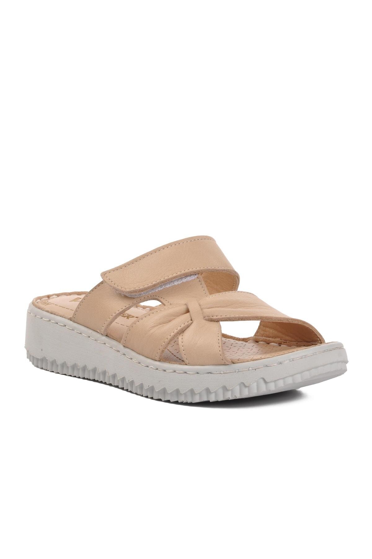 Ayakmod Bej Hakiki Deri Kadın Terlik