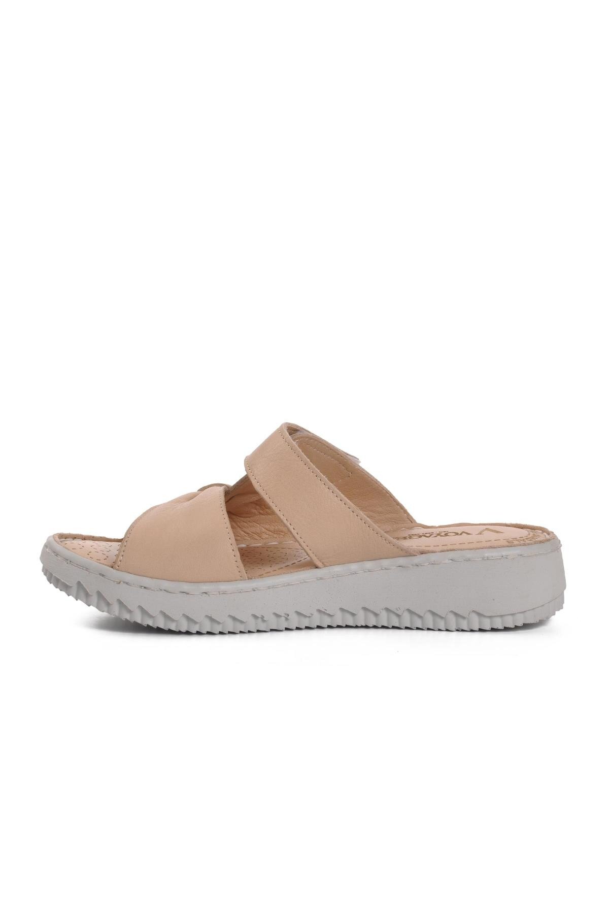 Ayakmod Bej Hakiki Deri Kadın Terlik