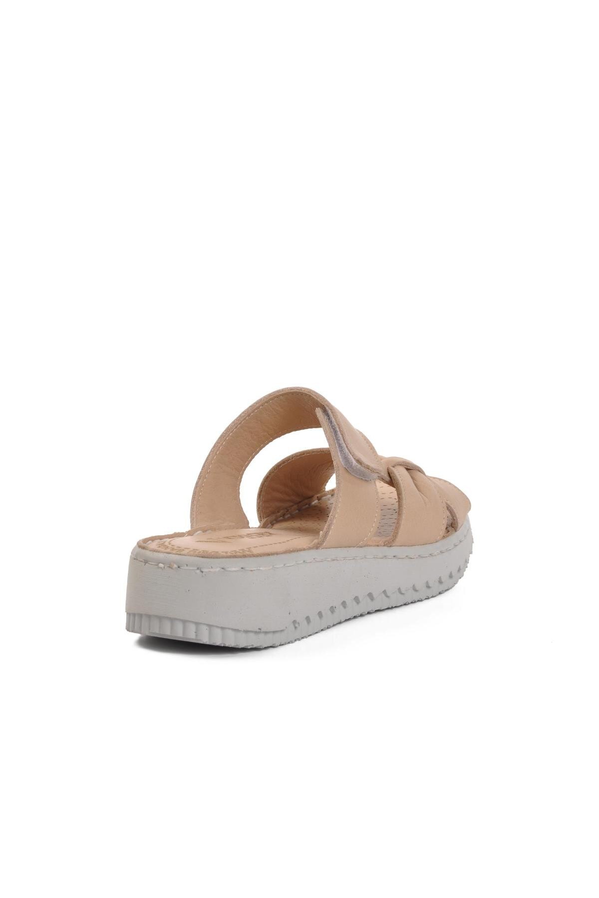 Ayakmod Bej Hakiki Deri Kadın Terlik