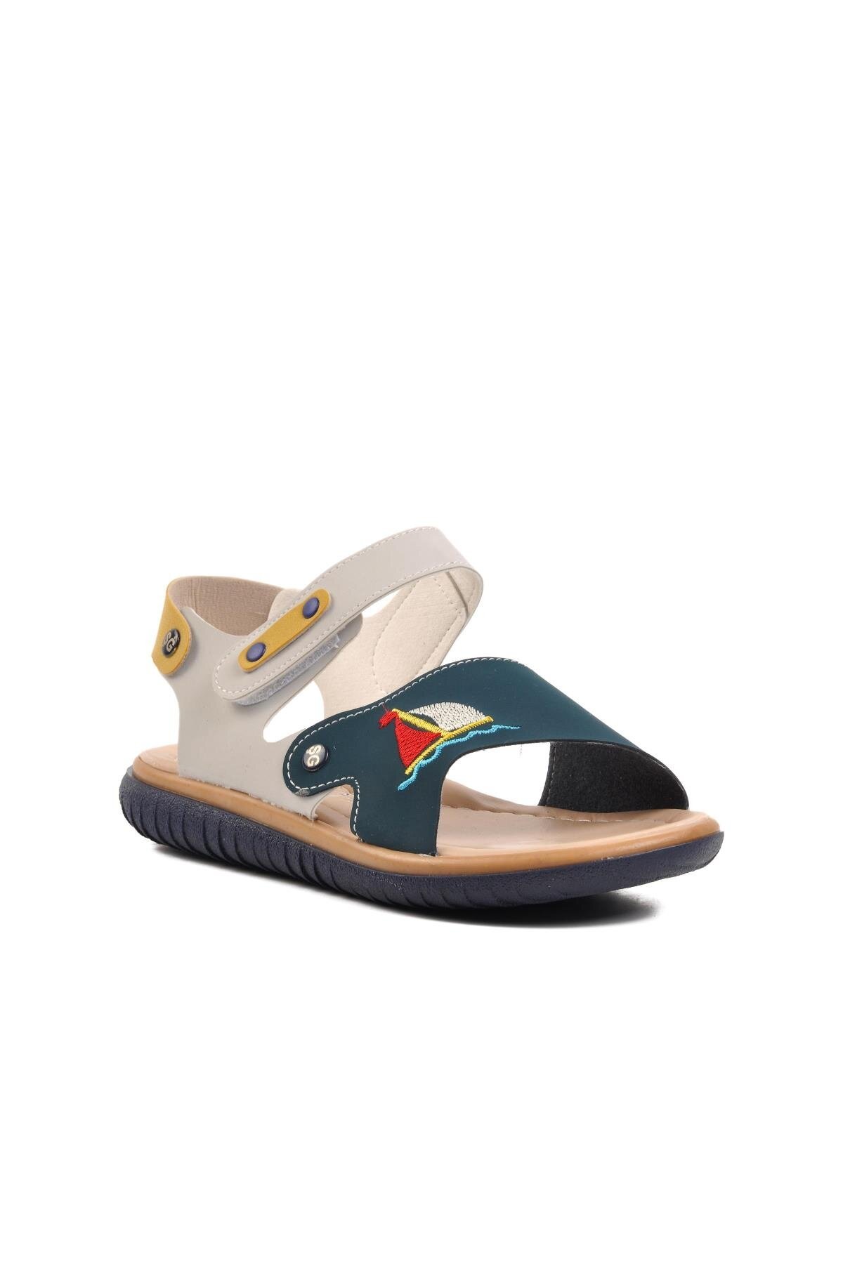 Ayakmod Lacivert Nubuk-Sarı-Krem Erkek Çocuk Sandalet