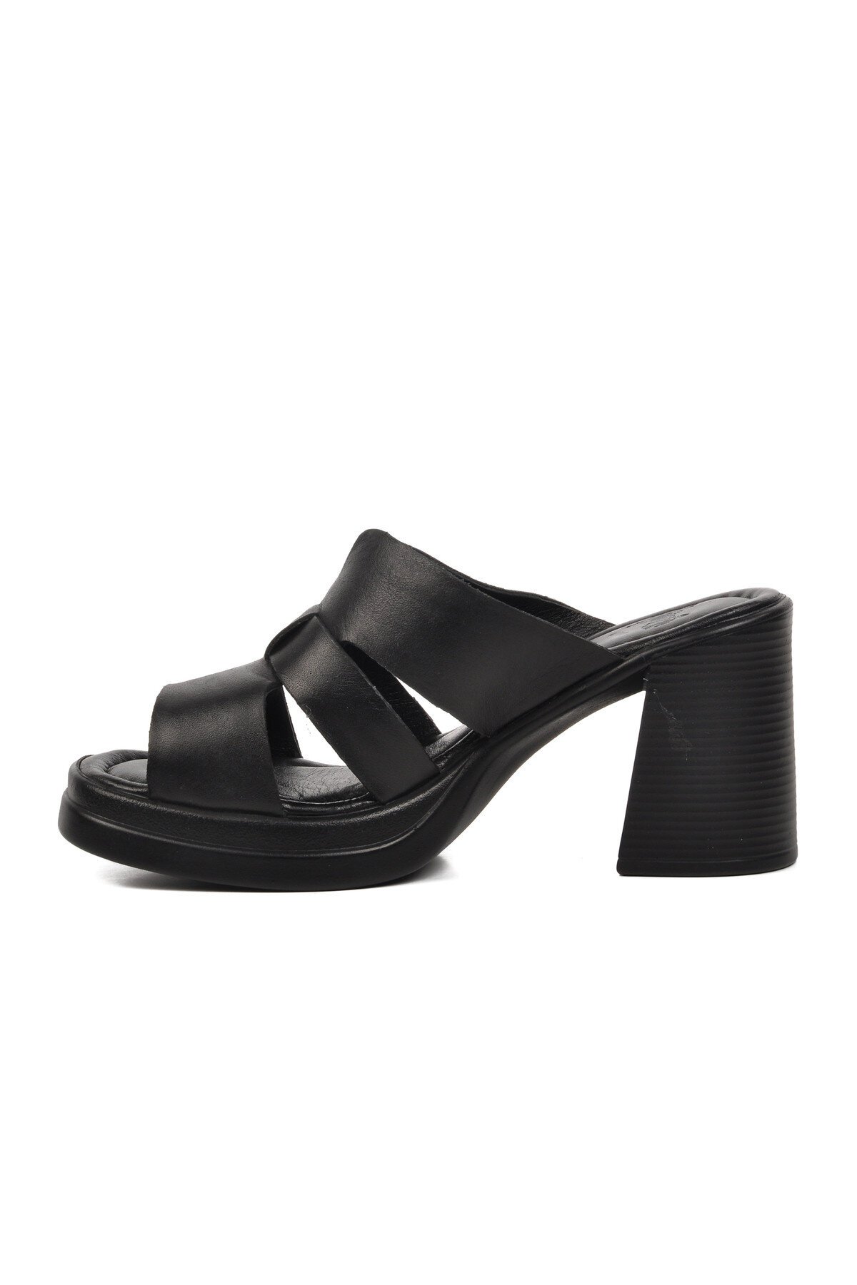 Venüs Siyah Hakiki Deri Kadın Topuklu Terlik