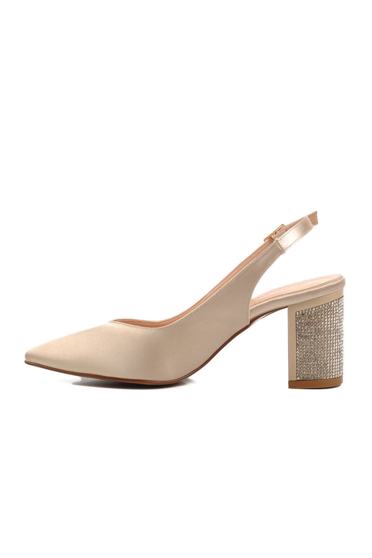 Ayakmod Altın Saten Kadın Topuklu  Abiye Ayakkabı