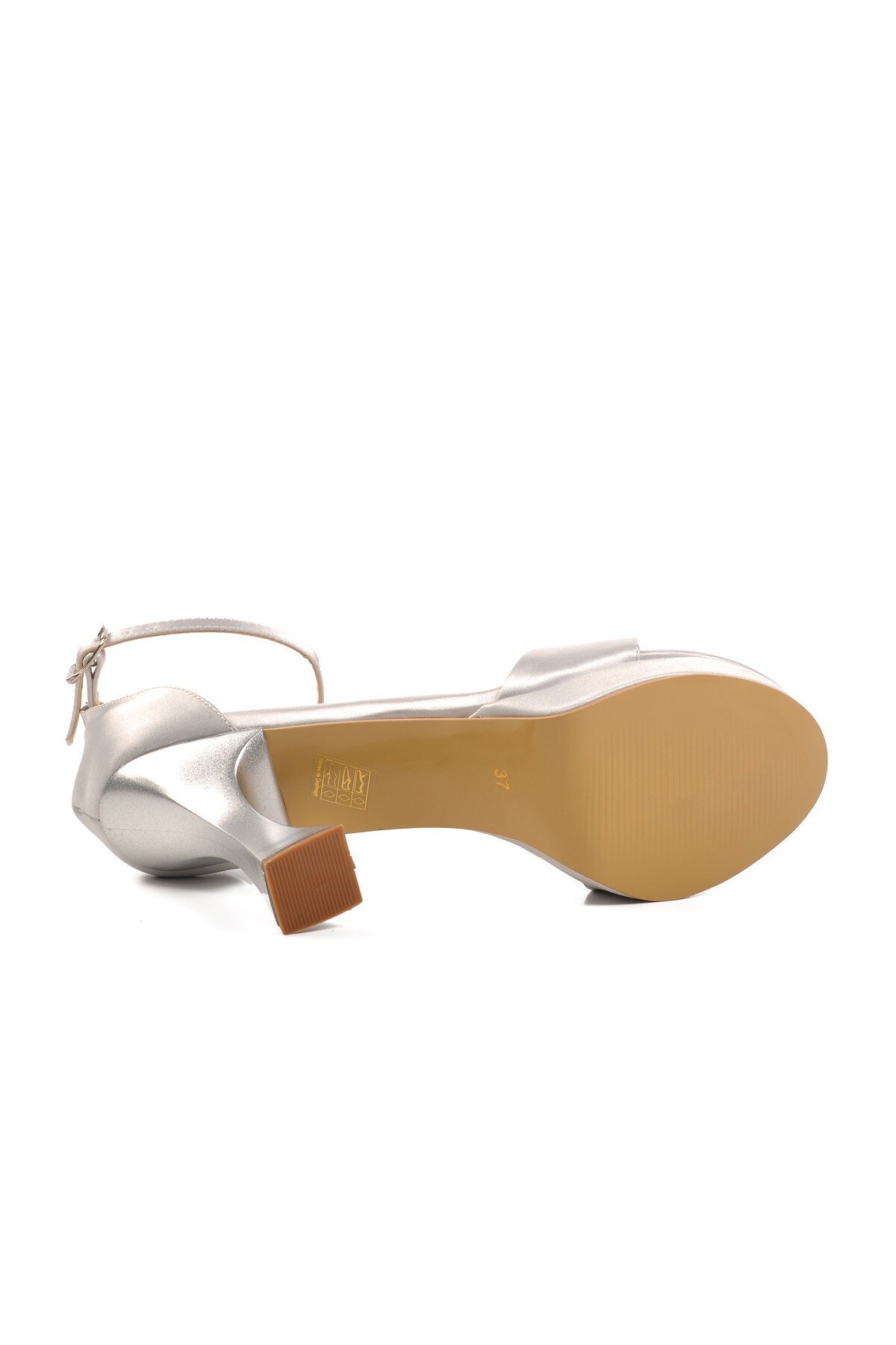 Ayakmod Gümüş Saten Kadın Topuklu Sandalet