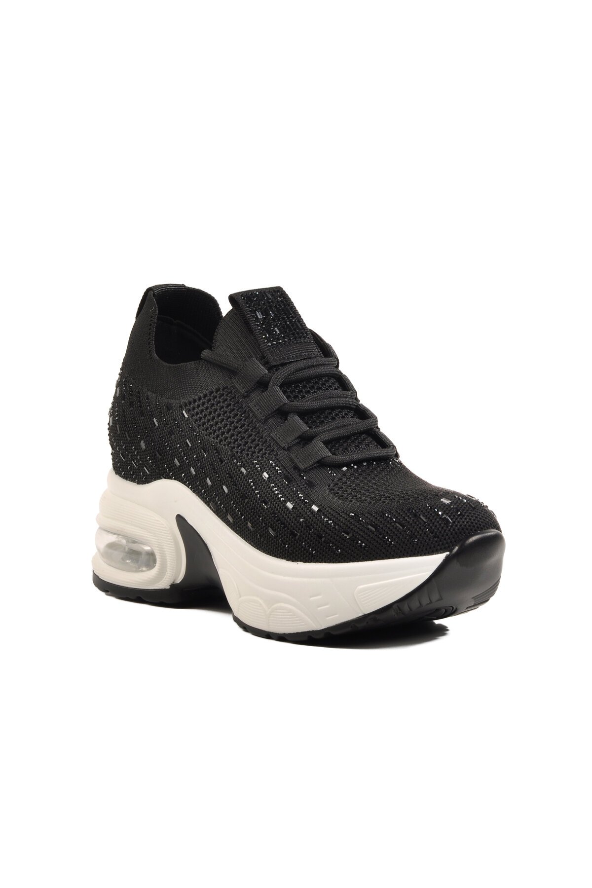 Ayakmod Siyah Taşlı Air Tabanlı Kadın Sneaker