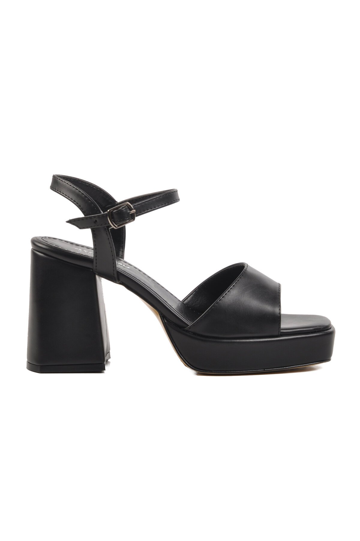 Siyah Platform Topuk Kadın Topuklu Sandalet