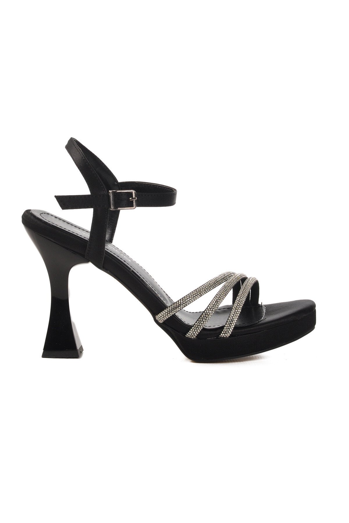 Ayakmod Siyah Saten Kadın Topuklu Ayakkabı