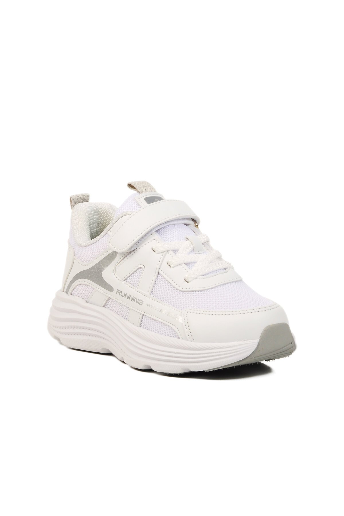 Beyaz-Gri Cırtlı Çocuk Spor Ayakkabı 1880 F