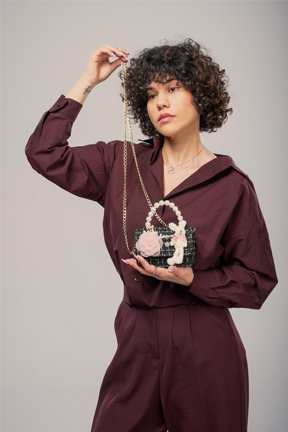 Siyah-Beyaz Kadın Omuz Çantası 17944 Çanta