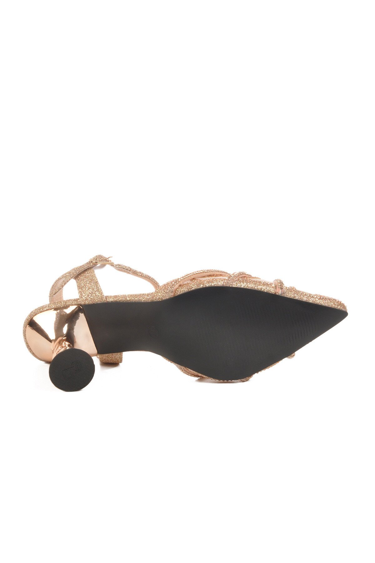 Taşlı Altın Kadın Topuklu Abiye Ayakkabı 25Y125-1 Z